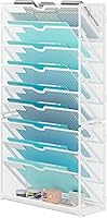 Vista 1 de Lavatino 10-Tier Hanging Wall File Folders Organizer - White Metal Mesh Paper Magazine Document Mail Holder File Organizer for Office School Home
