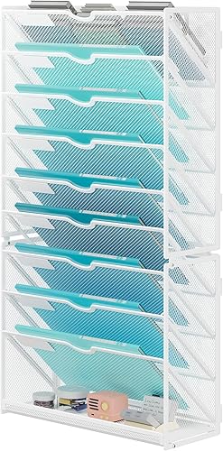Miniatura 1 de Lavatino Organizador de carpetas de archivos de pared colgantes de 10 niveles, de malla de metal blanco, para revistas, documentos y correo,
