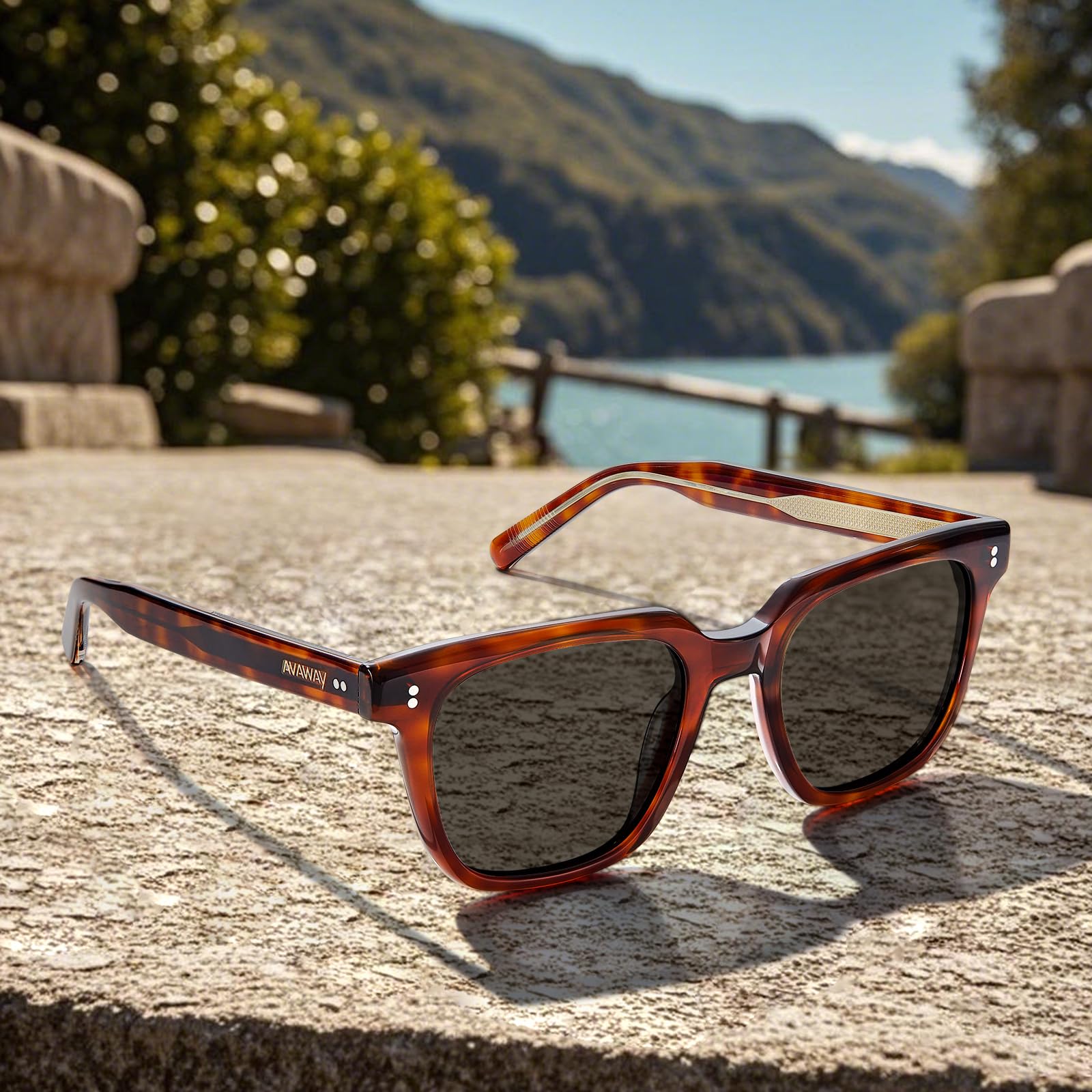 AVAWAY Moda Okulary Przeciwsłoneczne z Polaryzacją dla Mężczyzn Ochrona Przed Promieniowaniem UV Retro Vintage Oprawki z Acetatu Okulary Kwadratowe do Jazdy Samochodem i Wędkowania
