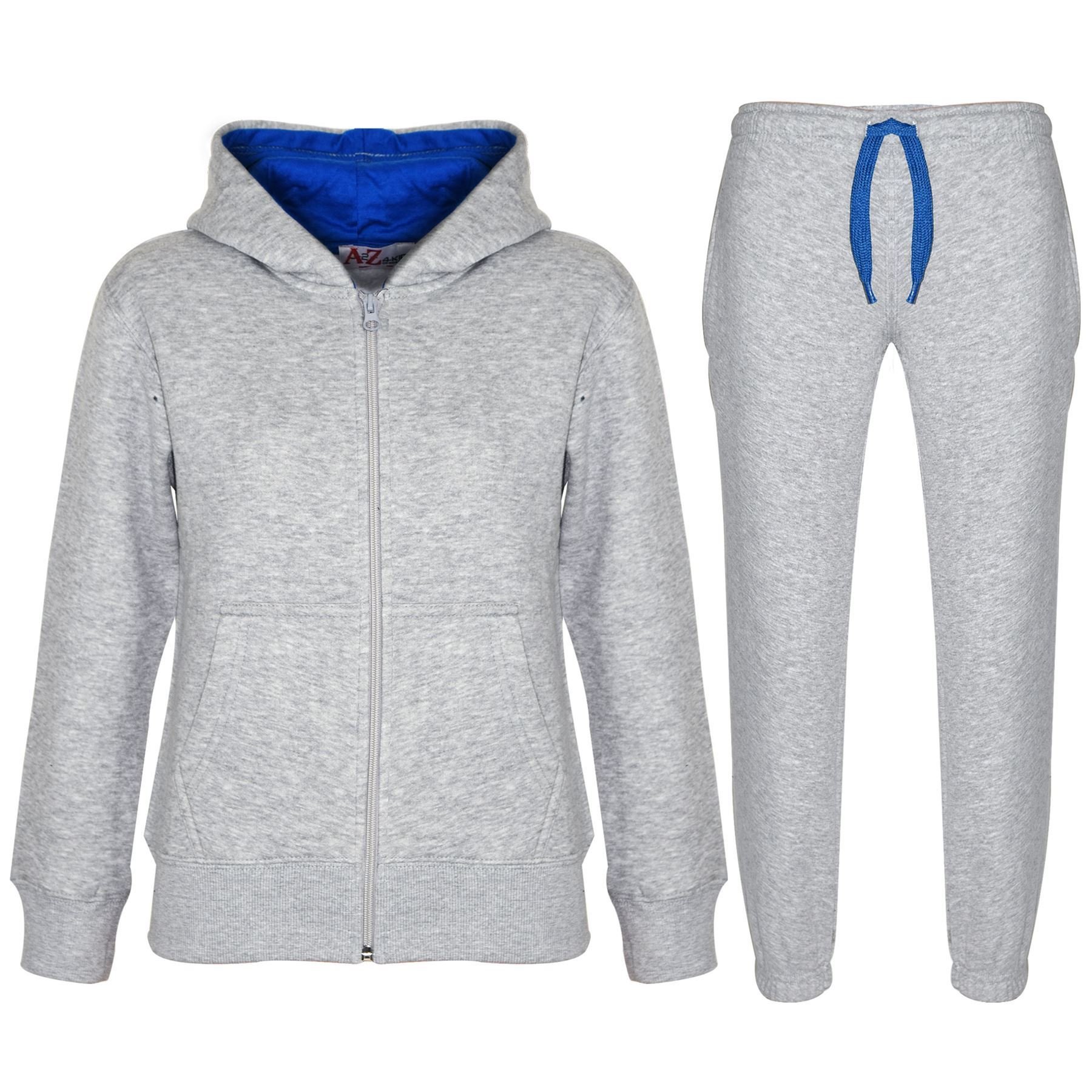 A2Z 4 Kids Plain Tracksuit Contrast - T.S Contrast Trim Grey Blue 13