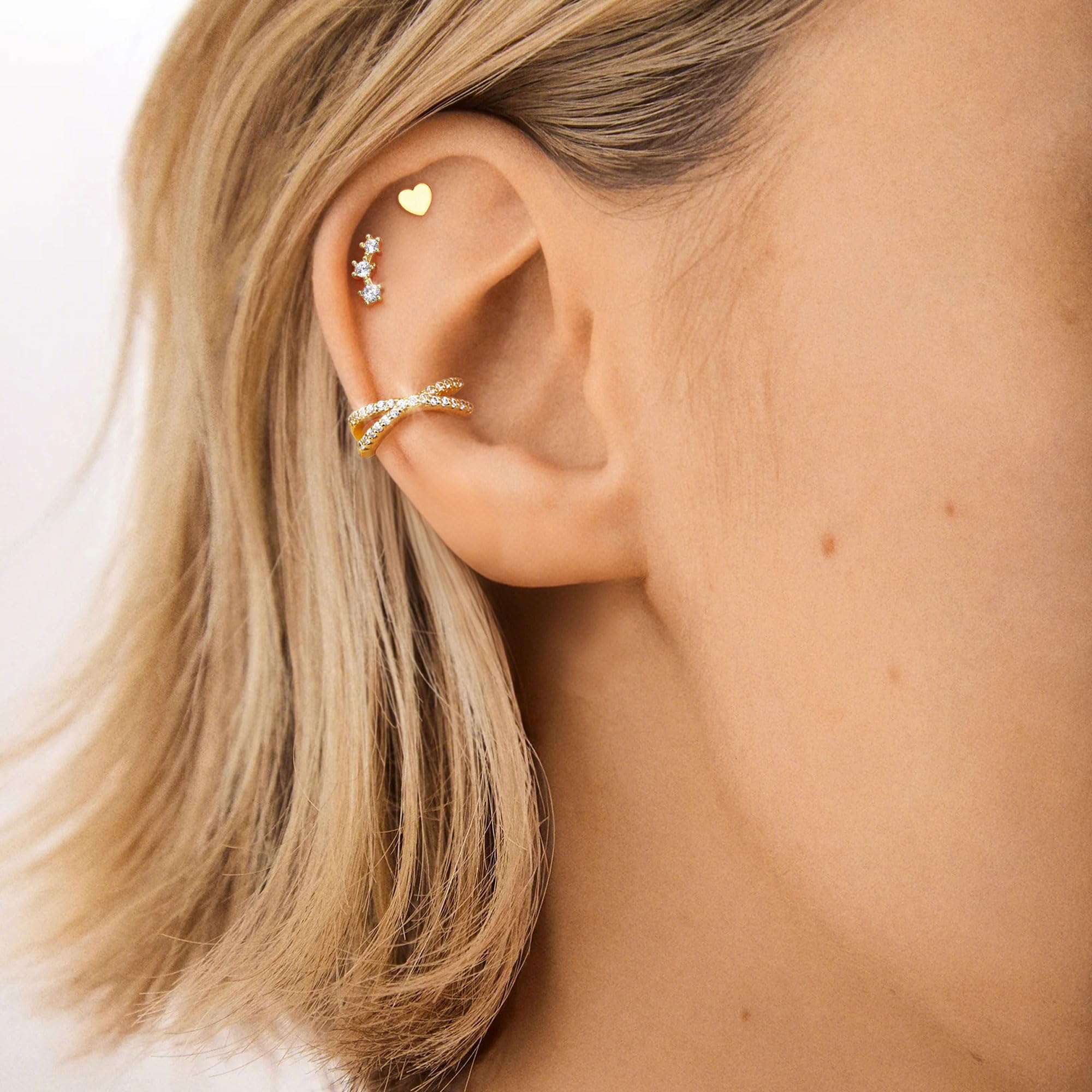 KRFY 2Pcs Adjustable Ear Cuff S925 Sterling Silver Ear Cuffs Non Piercing Cuff Earrings for Women 5A Cubic Zirconia Clip On Cartilage Helix Conch Fake Earrings Hypoallergenic