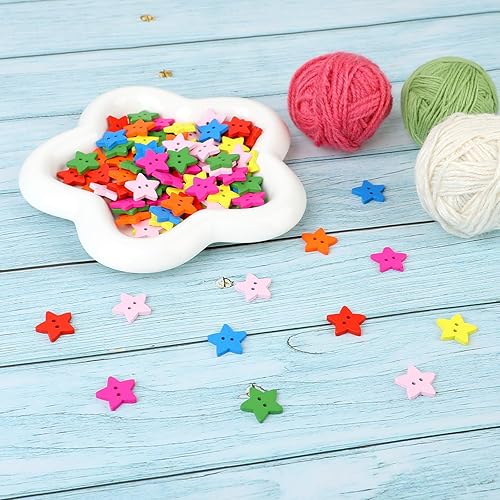 Miniatura 3 de 100 botones de estrellas de madera, botones de costura de estrellas coloridas con 2 agujeros, botones de estrella pequeños para manualidades, botón