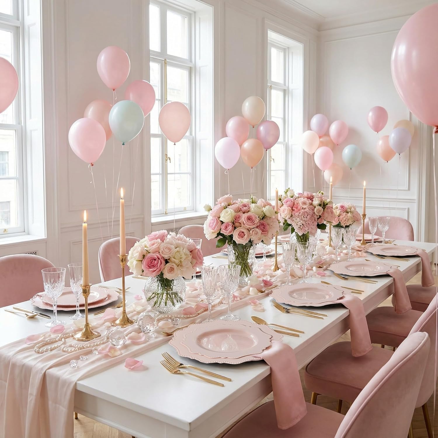 COLOSUS 60 Pack Pink Plastic Plates Set for 30 Guest,Pink Party Plates,Heavy Duty Pink Plates,include 30 Dinner plates& 30 Salad/Dessert plates for Party,Spring,Wedding,Birthday,Valentines,Easter Day - Image 7