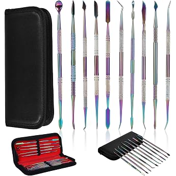 Nizirioo Modelling Tool Set Wax Carving Tools 10 Pieces Pottery Tool Set Stainless Steel with Carry Bag Clay Tool Double Ended Carving Tool for Detailing Sculpture