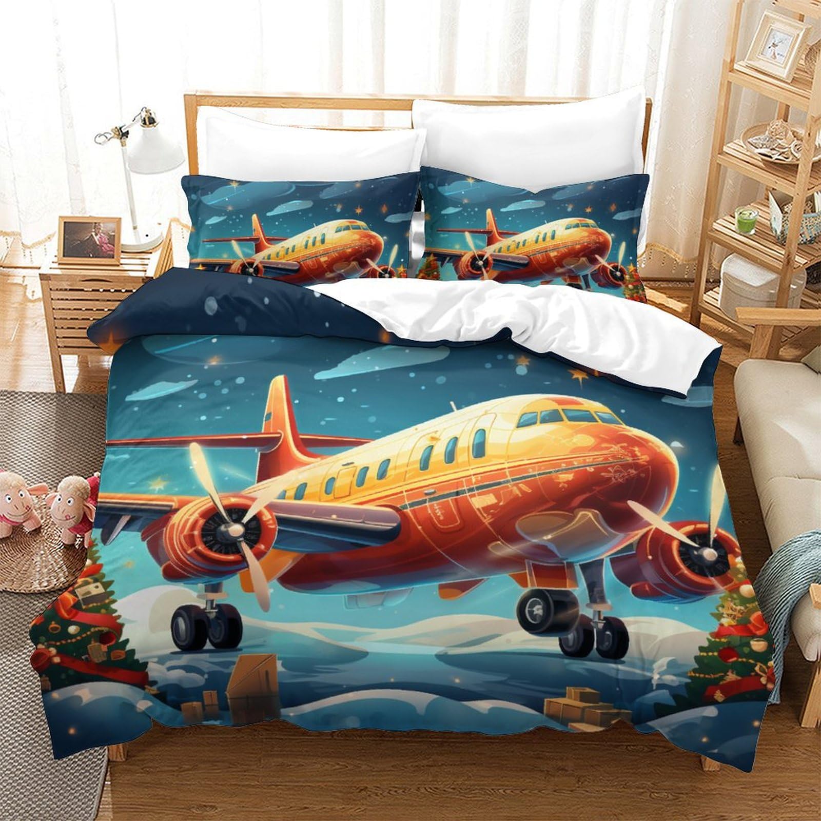 Housse de couette avion pour chambre de garçon et adulte déco moderne