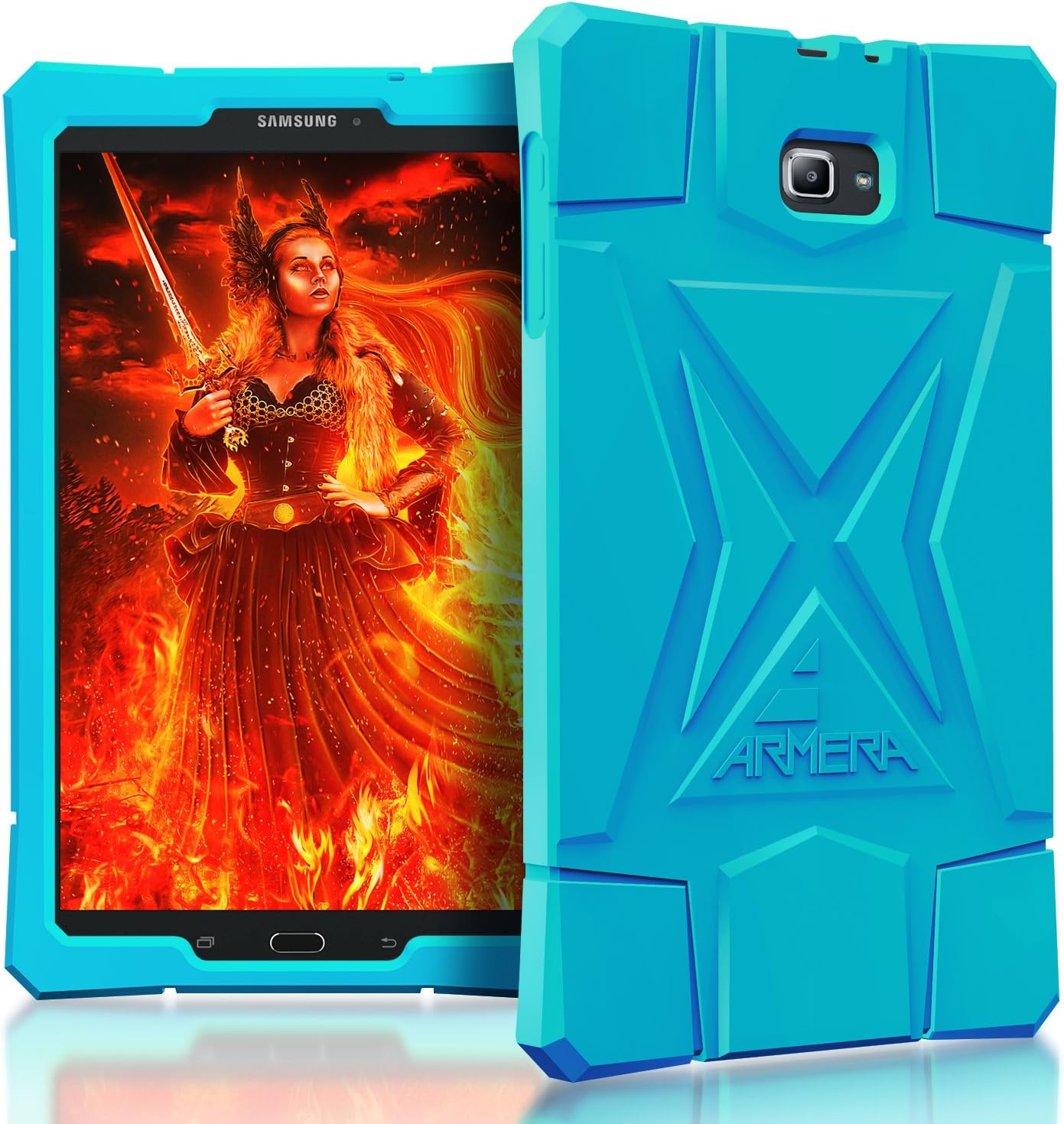Armera Samsung Galaxy Tab A 10.1 Case (SM-T580), High Impact Resistant Slim Heavy Duty Anti Slip Light Weight Kids Friendly Shockproof Protective Rugged Silicone Cover (Diamond - Turquoise)