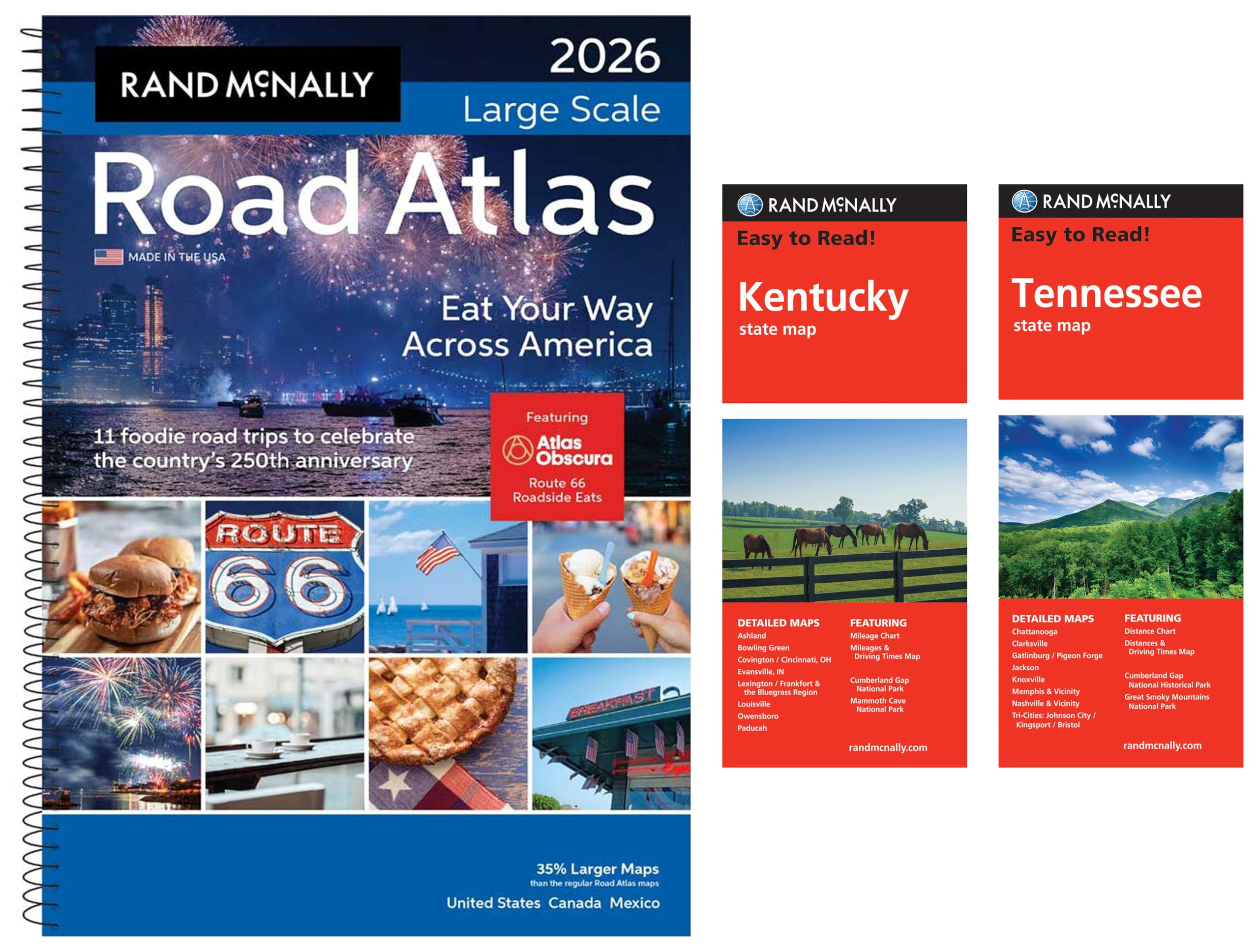 2026 Large Scale Road Atlas with Easy to Read Kentucky & Tennessee State Maps
