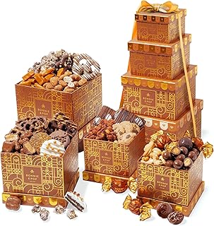 Gift Basket Tower, Chocolate Candy Snack Treat Gift Box Assortment - Men, Women, Corporate, Office, Employee, Appreciation, Thank You, Party- Bonnie and Pop (Chocolate)