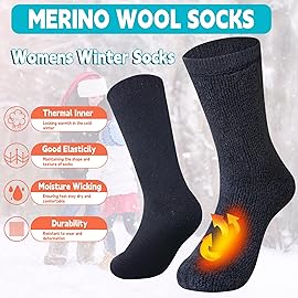 Velice Wool Socks for Women Merino Wool Boot Hiking Thick Thermal Warm Socks Winter Crew Cushion Cozy Work Socks 5 Pairs(Black/Grey/Pink/Blue/Purple)