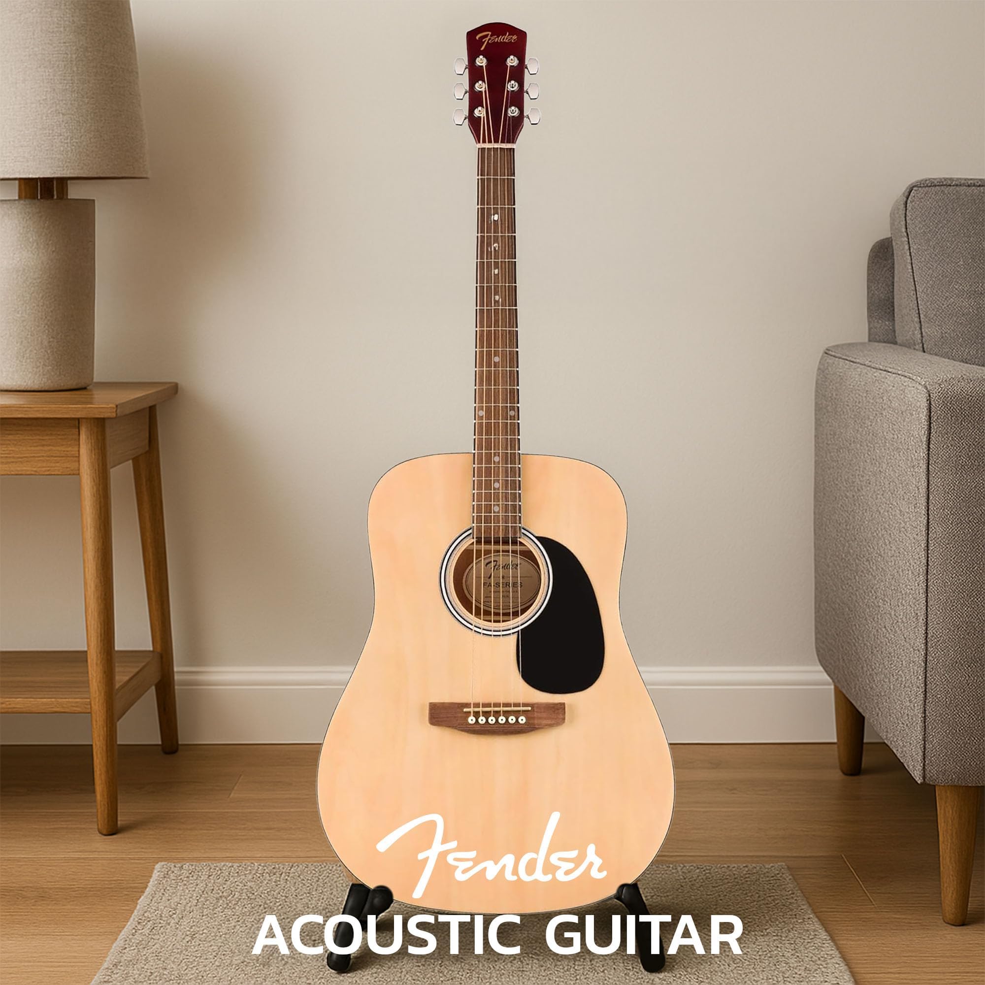 Fender Dreadnought Acoustic Guitar - Natural Bundle with Gig Bag, Tuner, Strings, Picks, Fender Play Online Lessons, and Austin Bazaar Instructional DVD