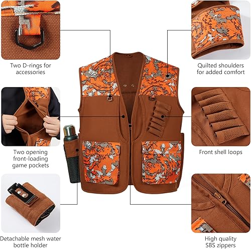 Miniatura 10 de BASSDASH Upland Game Field FV11 - Chaleco de caza de aves resistente al agua con múltiples bolsillos marrónnaranja para hombres y mujeres