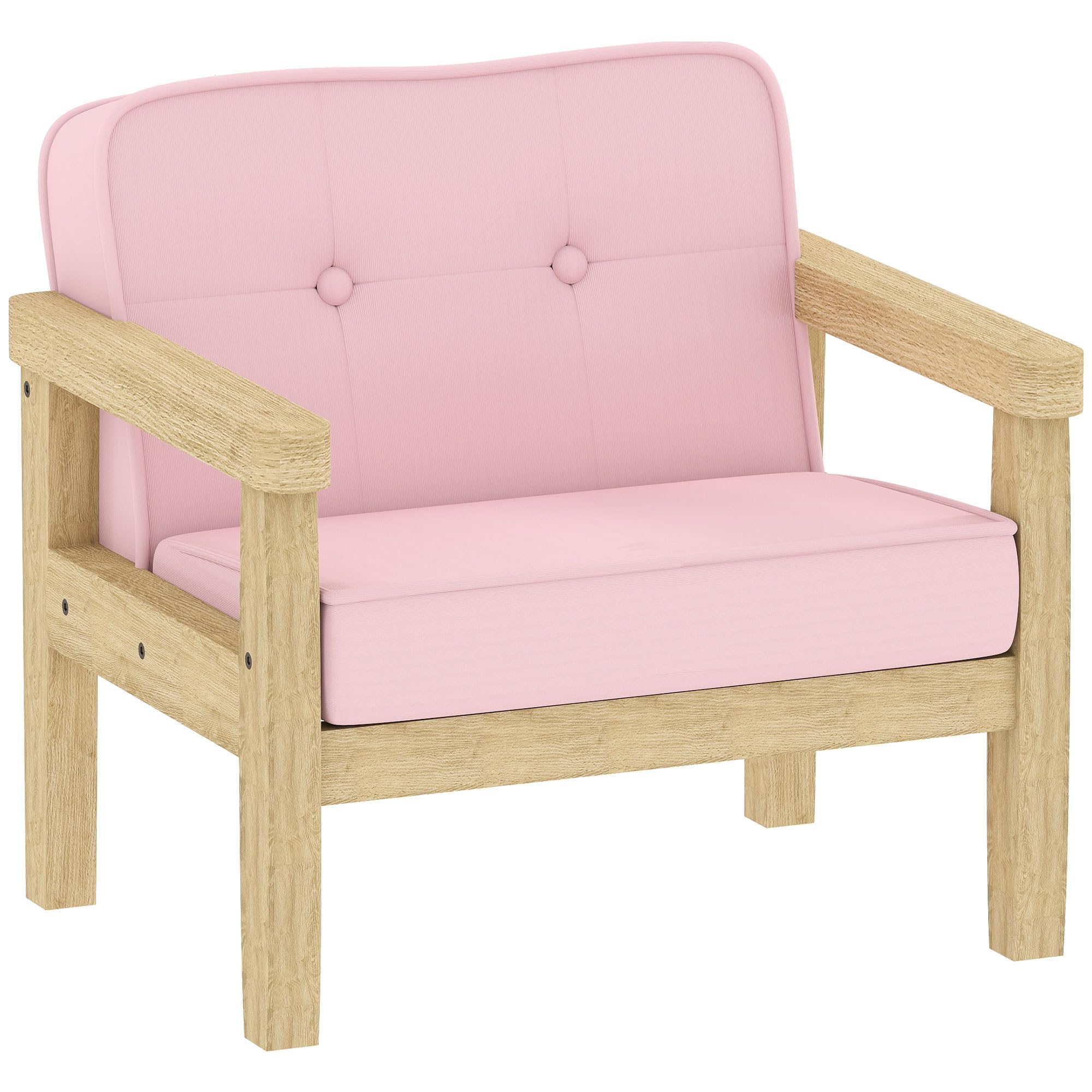 AIYAPLAY Sillón Infantil, Sofá para Niños de +​3 Años, con Tejido Suave de Pana, Estructura de Madera, Asiento y Respaldo Acolchado, Reposabrazos, Carga 45 kg, 46,​5x44x45 cm, Rosa