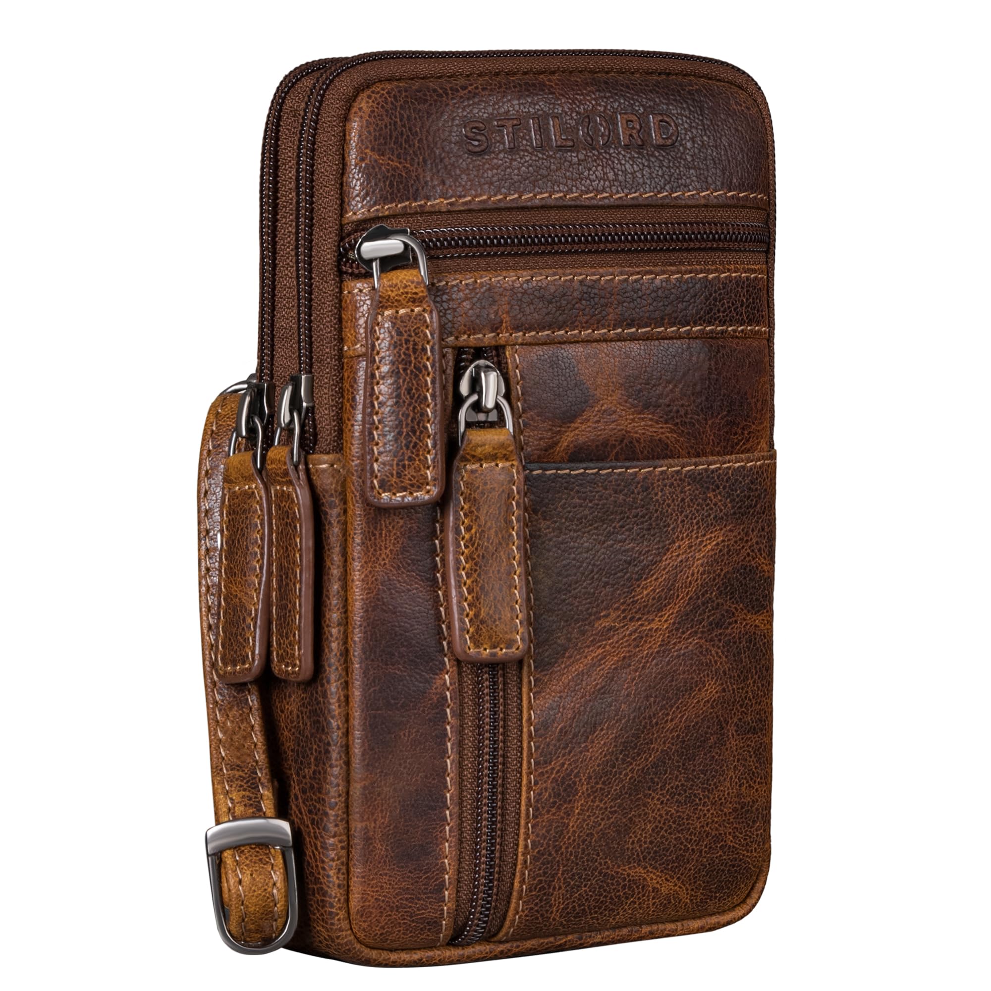 STILORD Asher Leder Brustbeutel Herren Vintage Gürteltasche Crossbody Bag Handytasche zum Umhängen Kleine Brusttasche stylish für Handy Pass Reisebörse Männer Echtleder Farbe:luino - braun