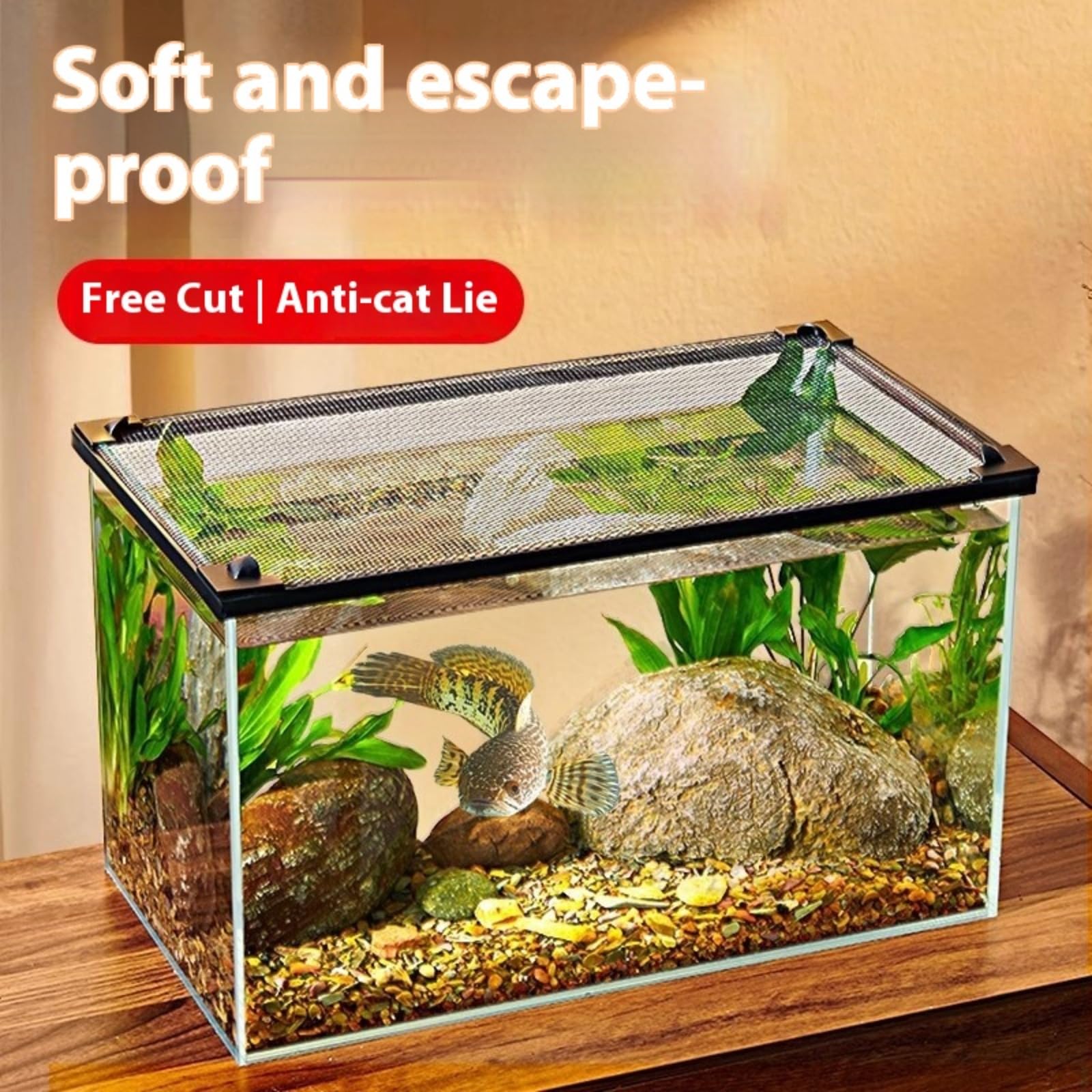 LOJAX Red magnética antiescape para pecera, Cubierta de Pantalla para pecera para Evitar Que salten Peces y Reptiles(60 x 45cm)