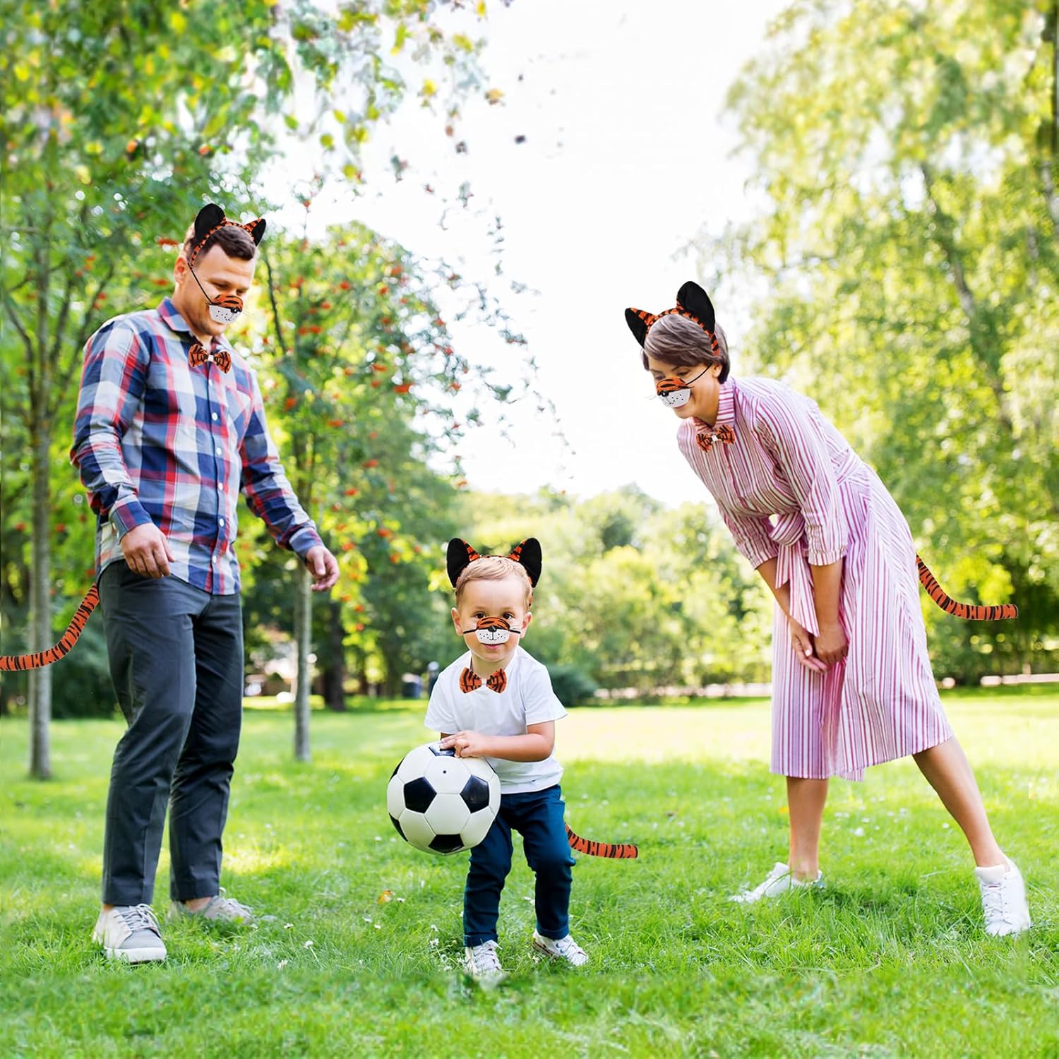 XEPST Animal Tiger Costume Set, Tiger Ears and Tail Set with Ears Headband Tail Nose Bowtie for Animal Costume Cosplay Birthday Party Halloween Fancy Dress Party Supplies, B - Image 7