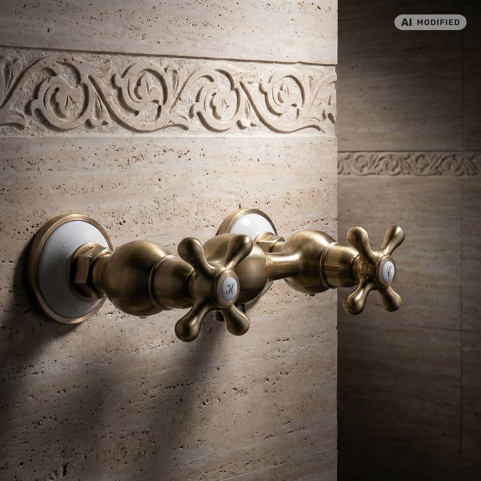 Grifo de ducha (latón envejecido, 2 manos), diseño de casa rural