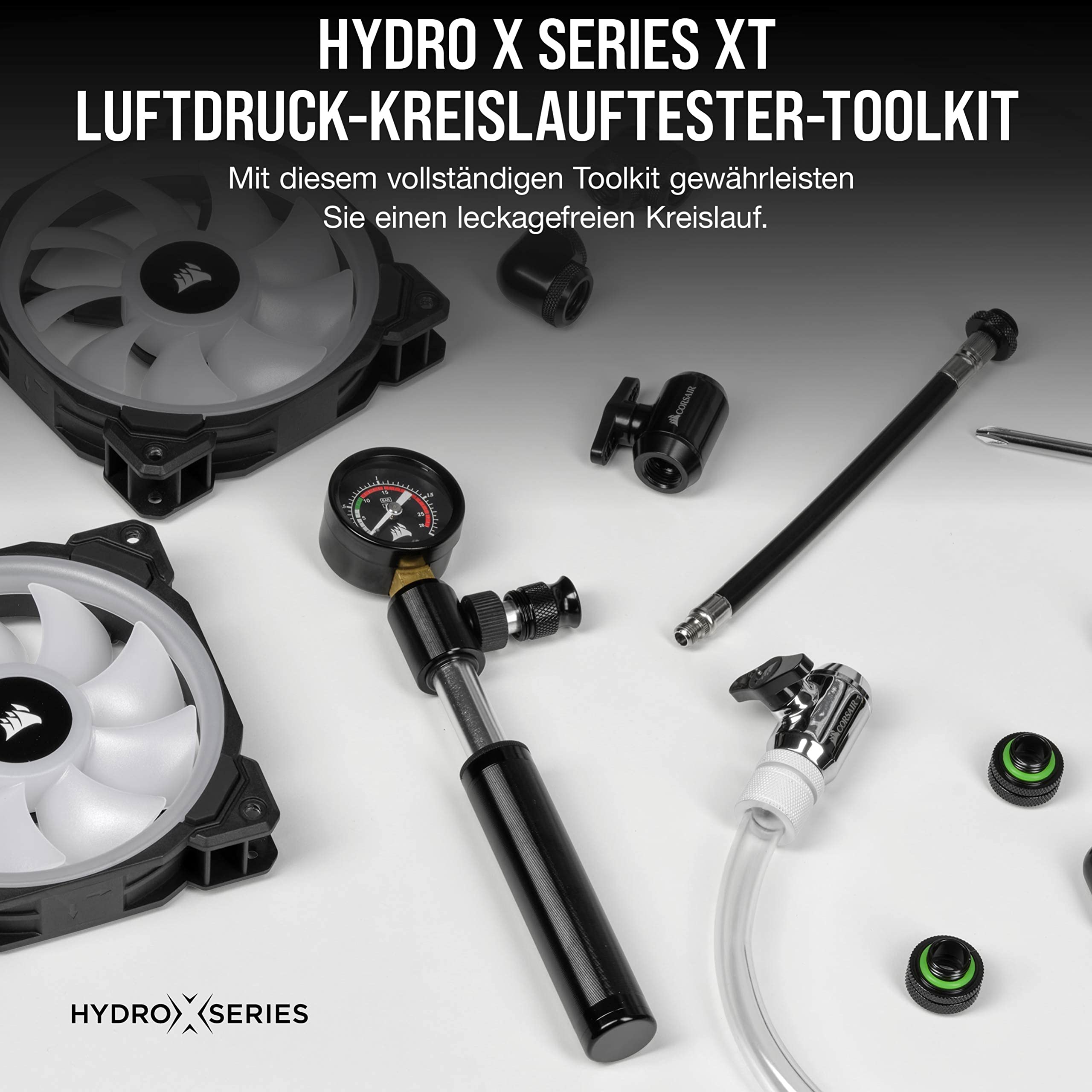 Corsair Hydro X Series XT Luftdruck-Lecktester-Toolkit (Schnell und Sicher, Handluftpumpe Inbegriffen, Genaue Druckmessergebnisse) Schwarz