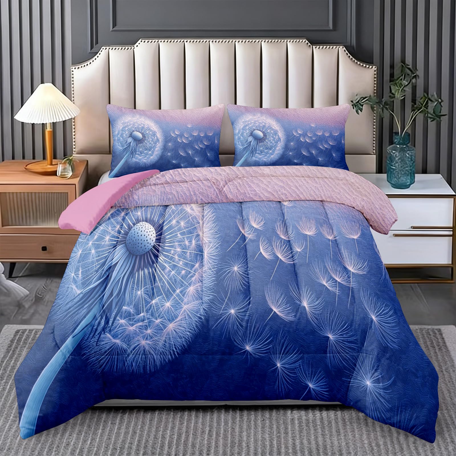 VULORA Bettdecke ohne Bezug 155x220 cm Löwenzahn Blumen Wende Steppdecke