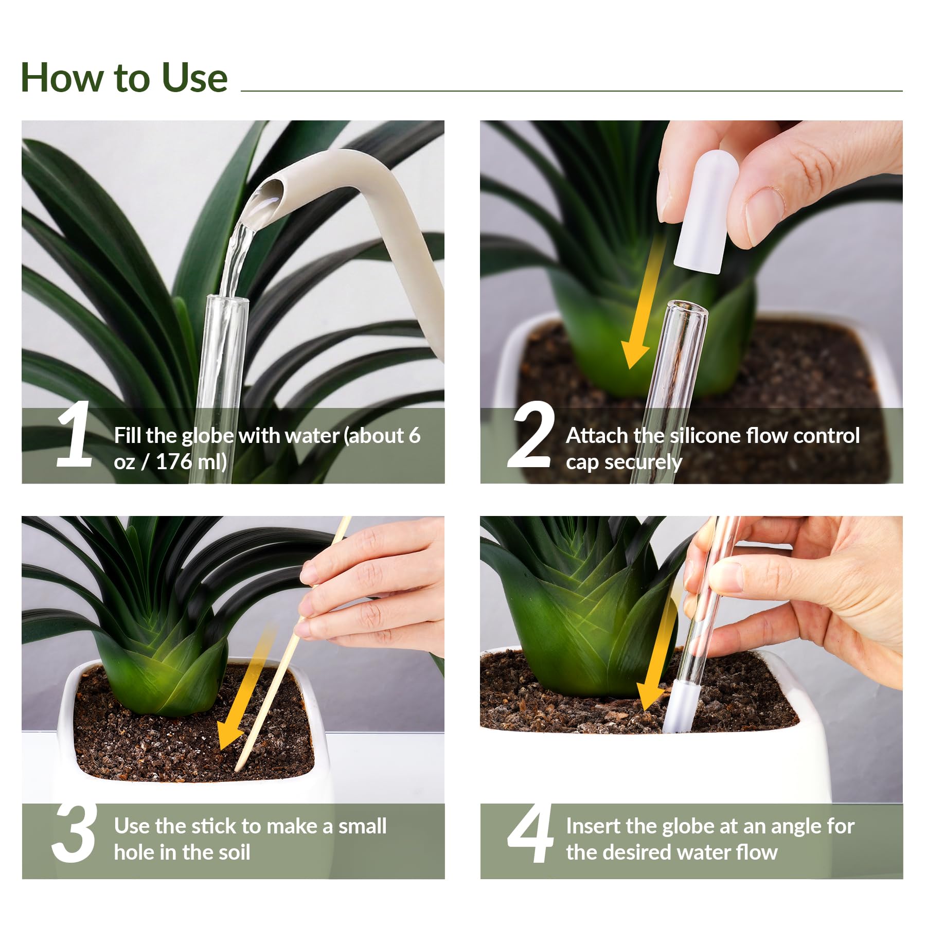 [3PCS] Light Iridescent Rainbow Gradient Color Clear Glass Self-Watering System