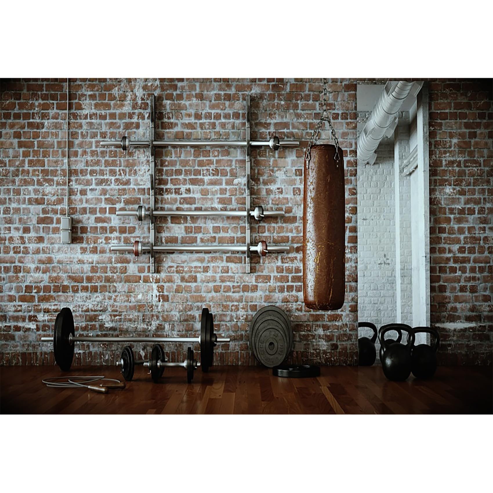 AOFOTO 7x5ft Gym Dumbbell Backdrop Indoor Sports Fitness Room Photography Background Muscle Training Wellness Physique Physical Exercise Sandbag Photo