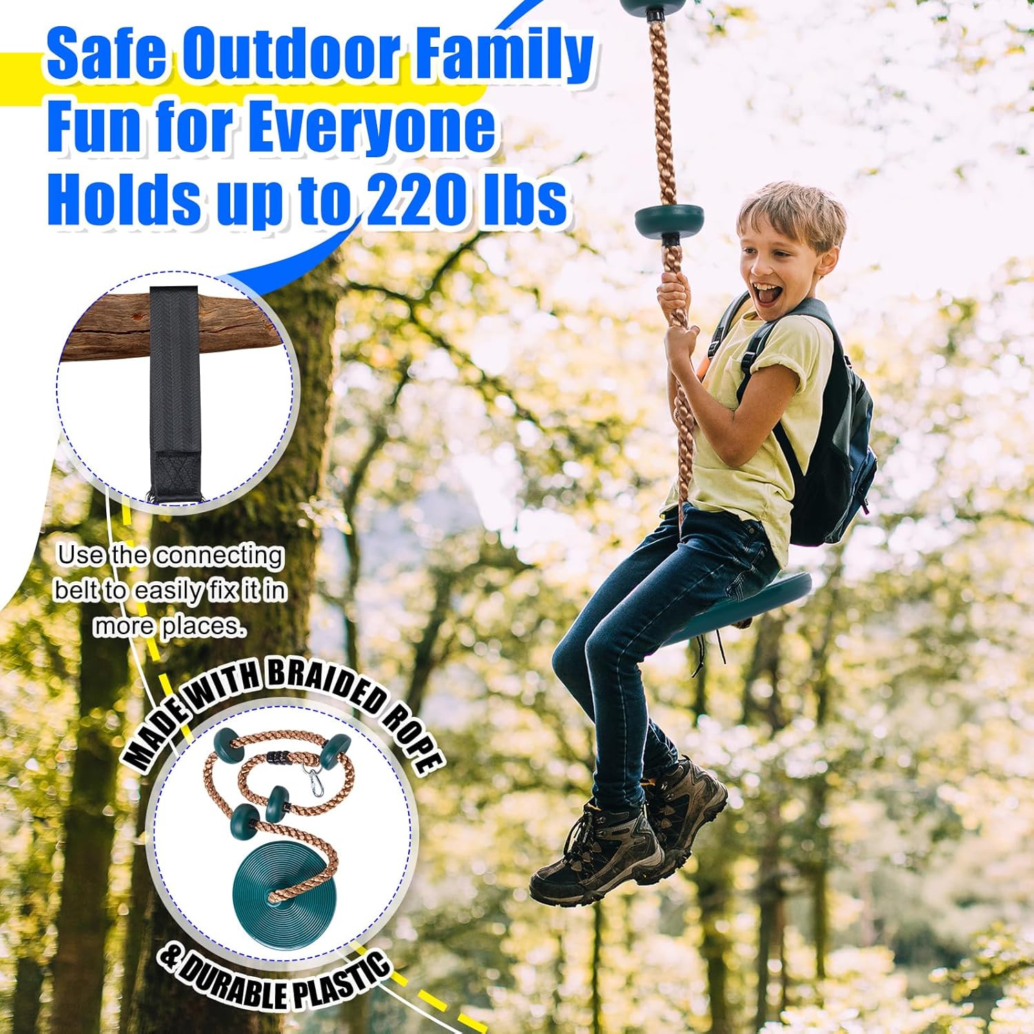 Hungdao 2 Set Gym Ring Trapeze Swing Bar and Climbing Rope with Platforms Disc Heavy Duty Coated Chains Seat Accessories for Outdoor Indoor Playground Backyard(Green)