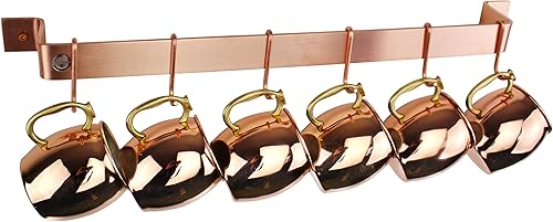 Miniatura 3 de Enclume Estante de pared hecho a mano de 30 pulgadas de fácil montaje con 6 ganchos, cobre cepillado