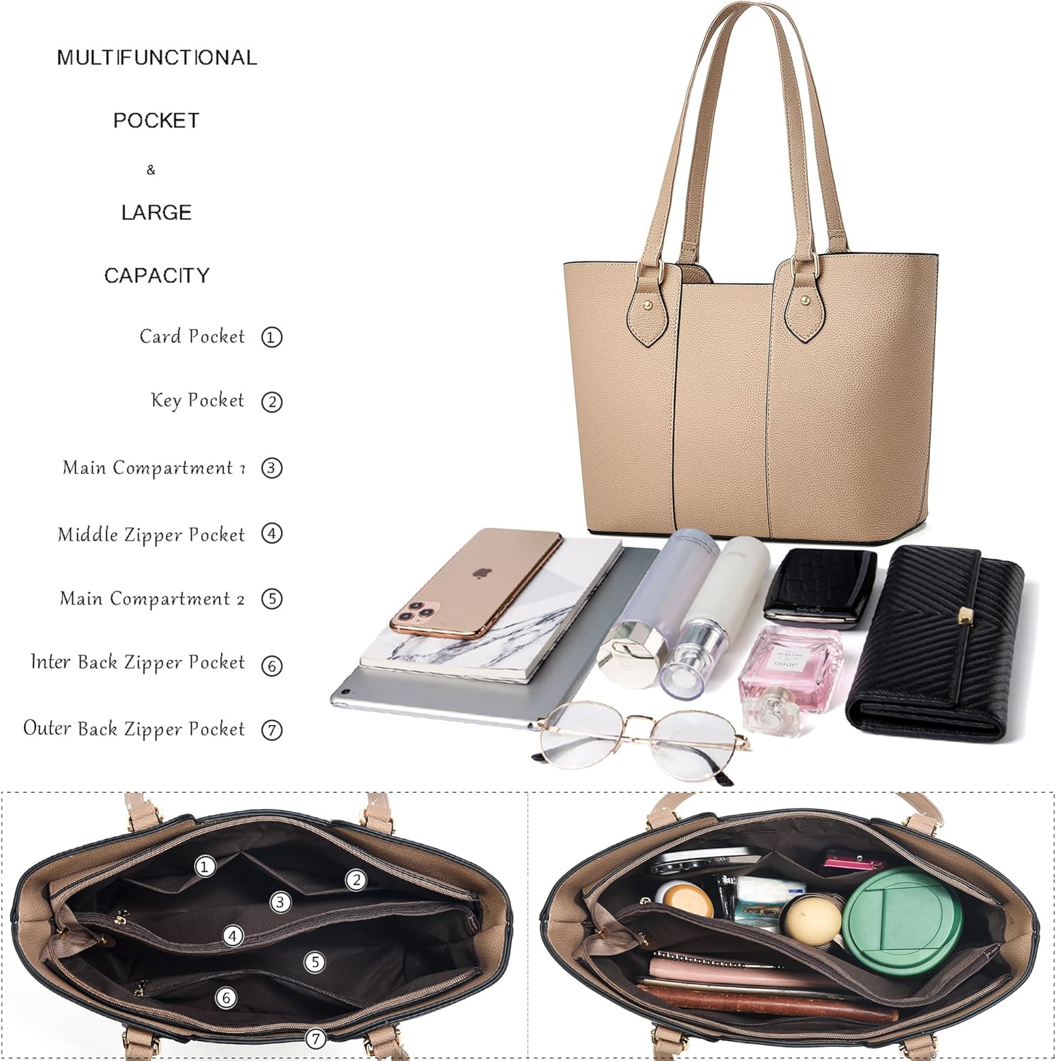 CHICAROUSAL Tote Bag for Women Large Handbags and Purses for Women PU Leather Womens Shoulder Bags