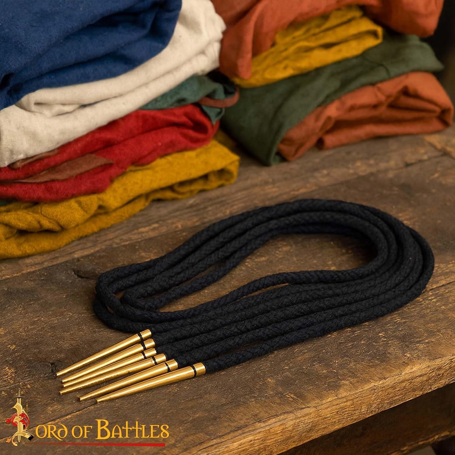 Solid Brass Aiglets with Cotton Strings, Medieval Style Aiglets for Clothing DIY Accessories, Coats, Costumes (Black - Set of 10, 45 cm)