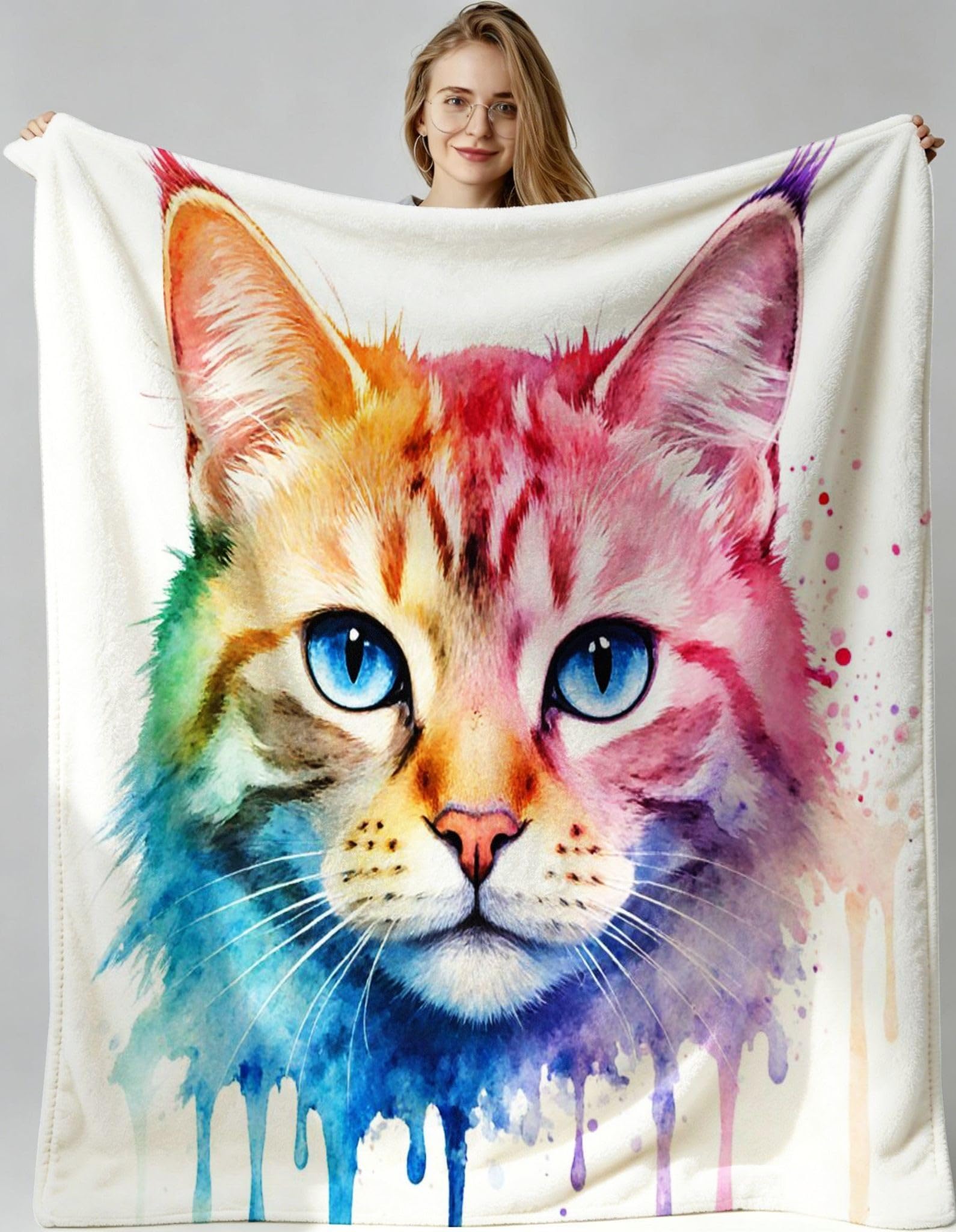 Couverture lit 2 personnes en flanelle épaisse peluche douce motif artistique