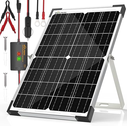 Vista 9 de SOLPERK - Cargador de batería solar de 25 W 12 V, kit de panel solar impermeable con controlador de ahorro de energía para auto, RV, remolque, barco