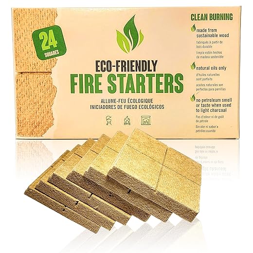 Eco-Friendly Fire Starter - Natural Pine Fire Starter for Campfires, Fireplace, Outdoor Fire Pit, and Grill - 24 Squares - Firestarter for Outdoor fire, Grill, Wood Stove, BBQ with 10 min Burn time…