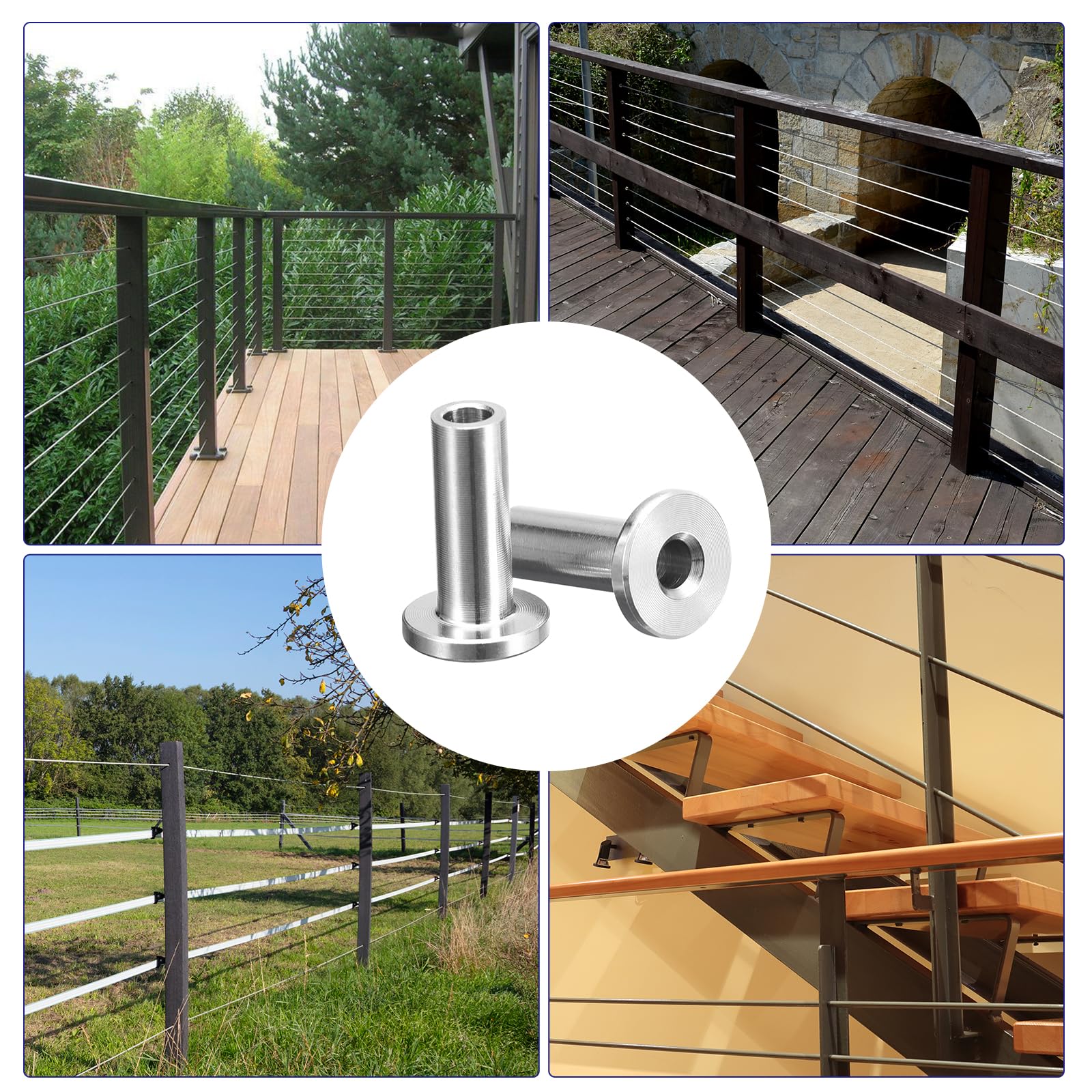 QUARKZMAN 120Pcs Manchons de Protection en Acier Inoxydable pour Garde-Corps de Câble de Pont de 1/8", de Câble de Qualité Marine T316 pour Système de Garde-Corps de Pont, Argent