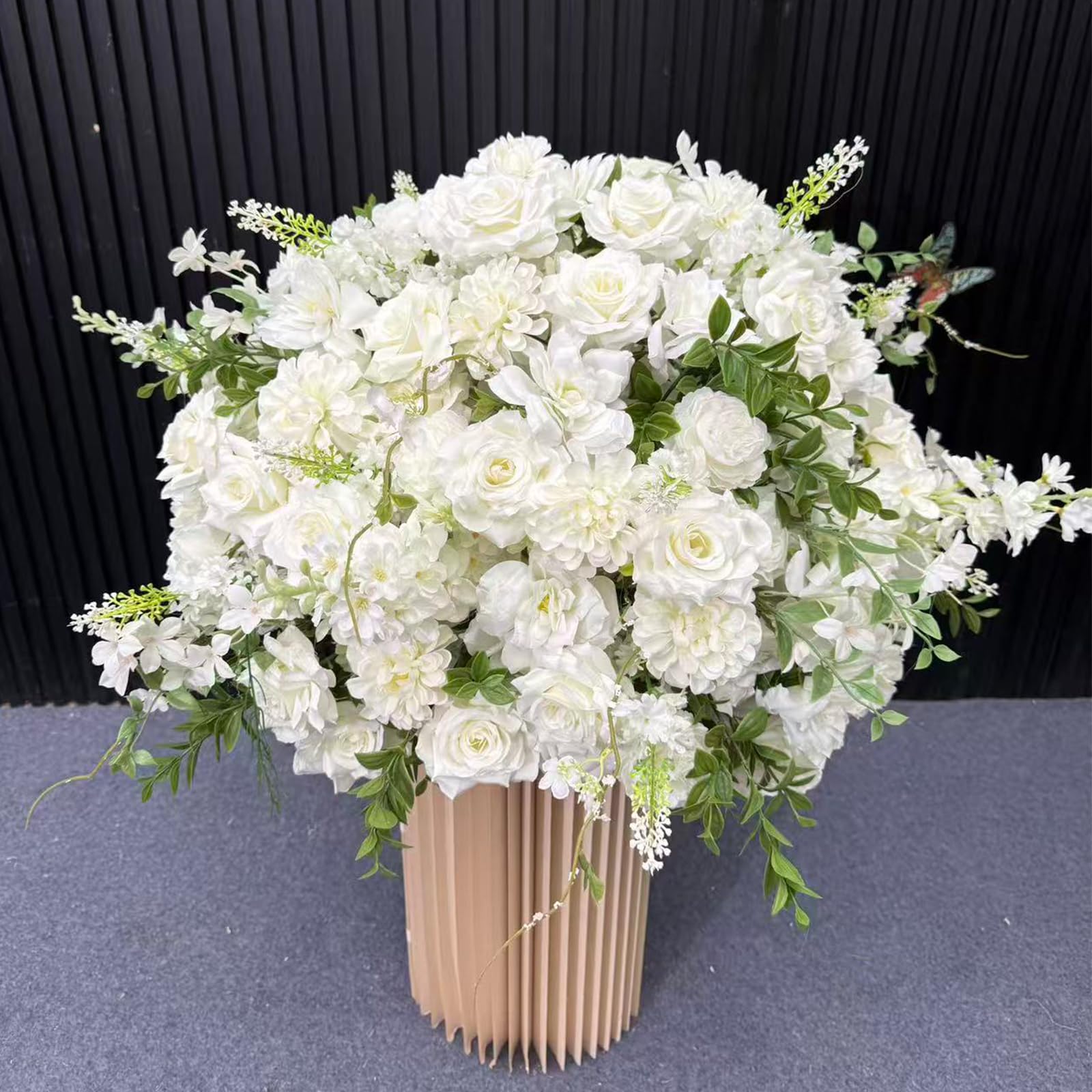 Lucky flower Artificial Rose Balls Wedding Centerpieces, Polygonatum Odoratum Green Plant Rose Ball, Silk Floral Arrangement Bouquet for Wedding Tables, Party, Home Decor (white,50cm)