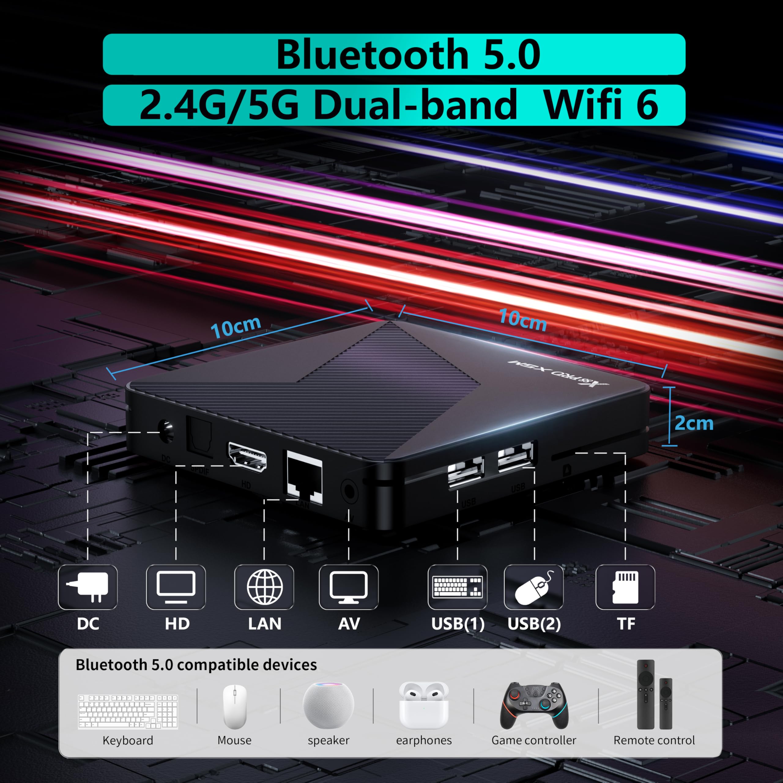 GREVA 8K TV Box Android 14.0, 2025 Nuovo Android Box 4G RAM 64G ROM Chipset S905X5M Supporto Dolby Vision WiFi6 HDR10 BT5.0 HDMI 2.1 10/100M Ethernet LAN 3D HD Smart TV Box Black
