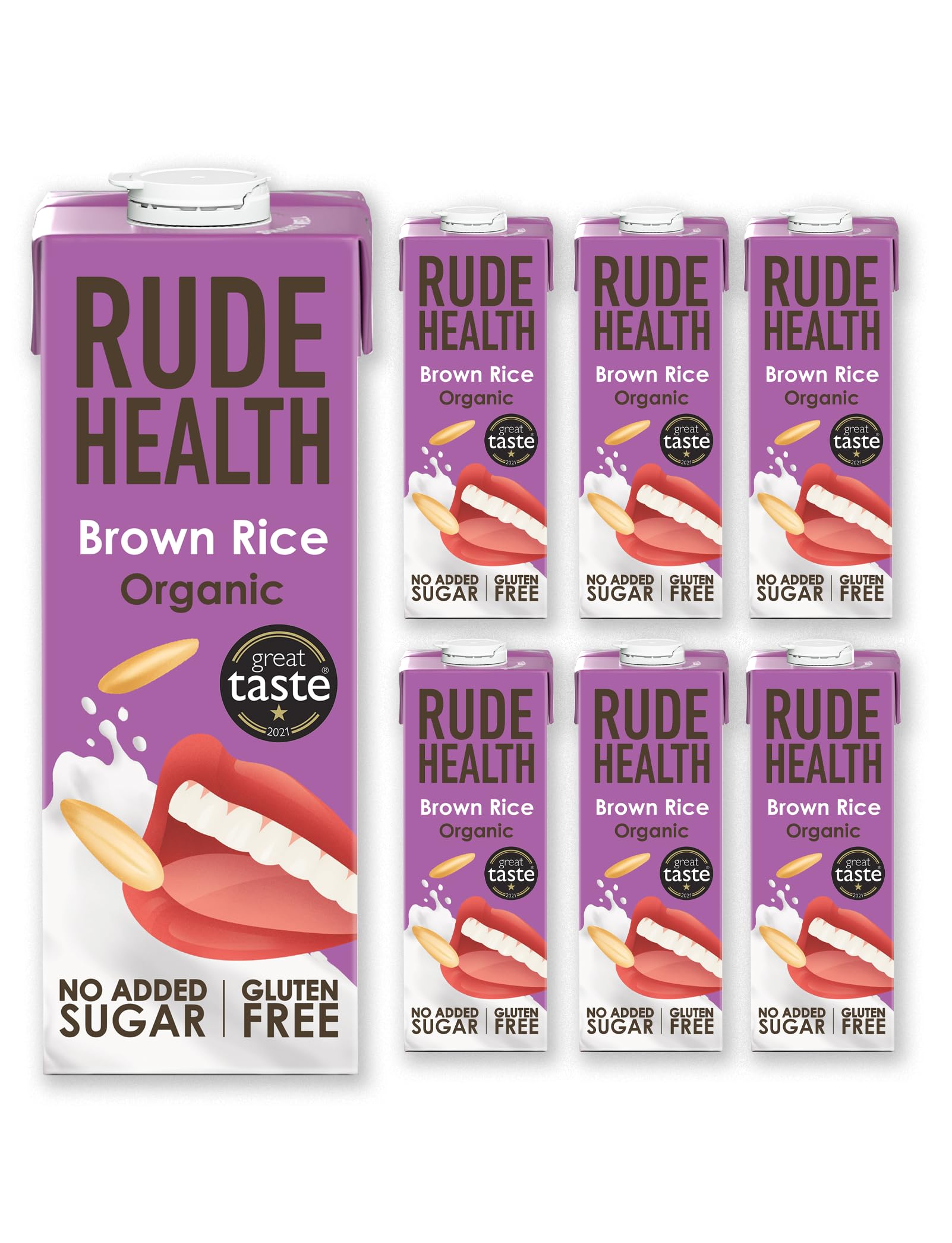 Rude Health 6 x 1 Litre Organic Brown Rice Dairy-Alt Milk, 100% Natural Organic Drink, Lactose Free, Dairy Free & Gluten-Free, Unsweetened, Award-Winning, Healthy & Vegan, 100% Recyclable Packaging