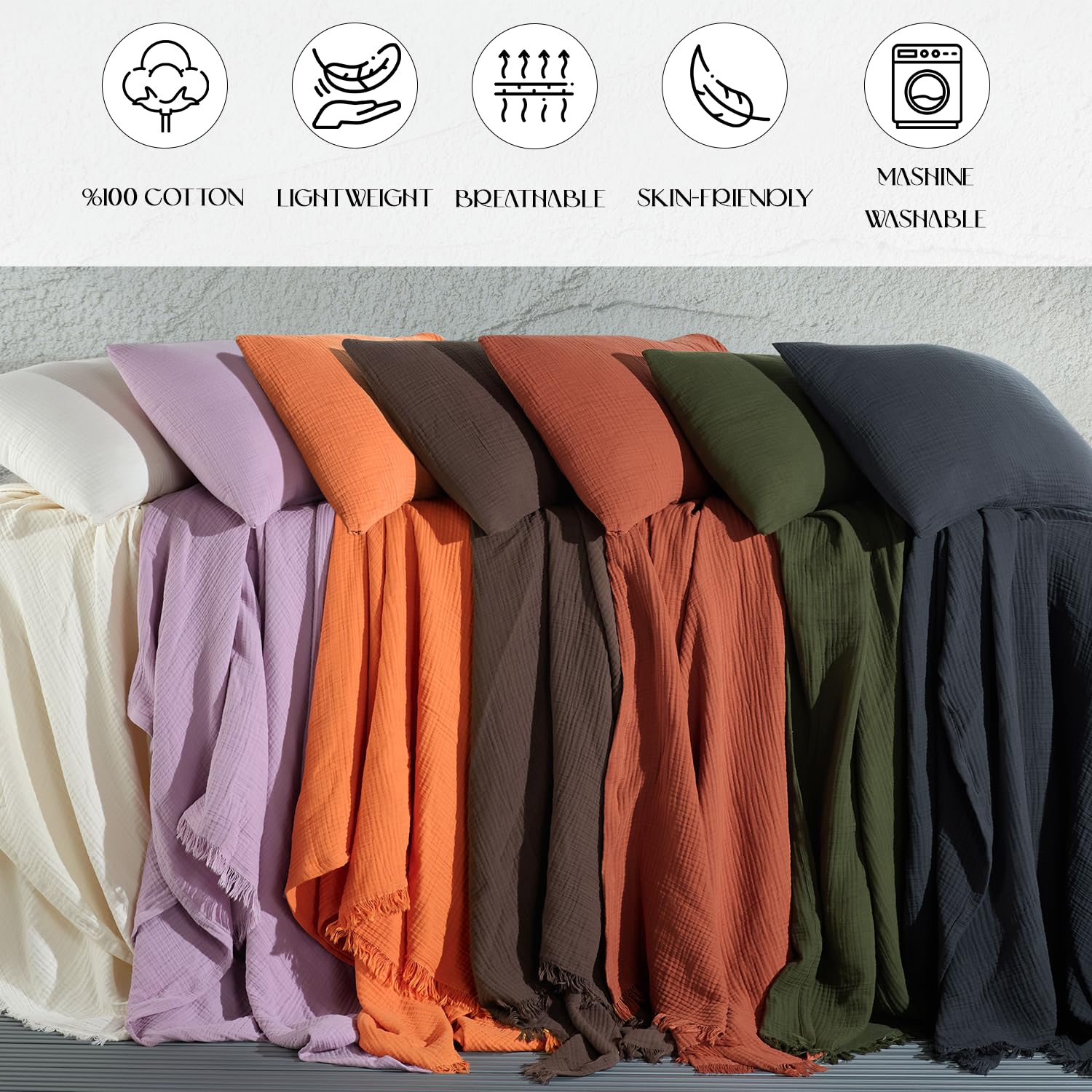 Jeté En Mousseline De Coton Bio : Couvre-lit Surdimensionné En