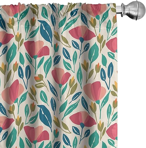 Miniatura 23 de Ambesonne - Cortinas a cuadros marrones, impresión azul asociada con cuadrados y rayas en un diseño geométrico, tratamientos de ventana, juego de 2