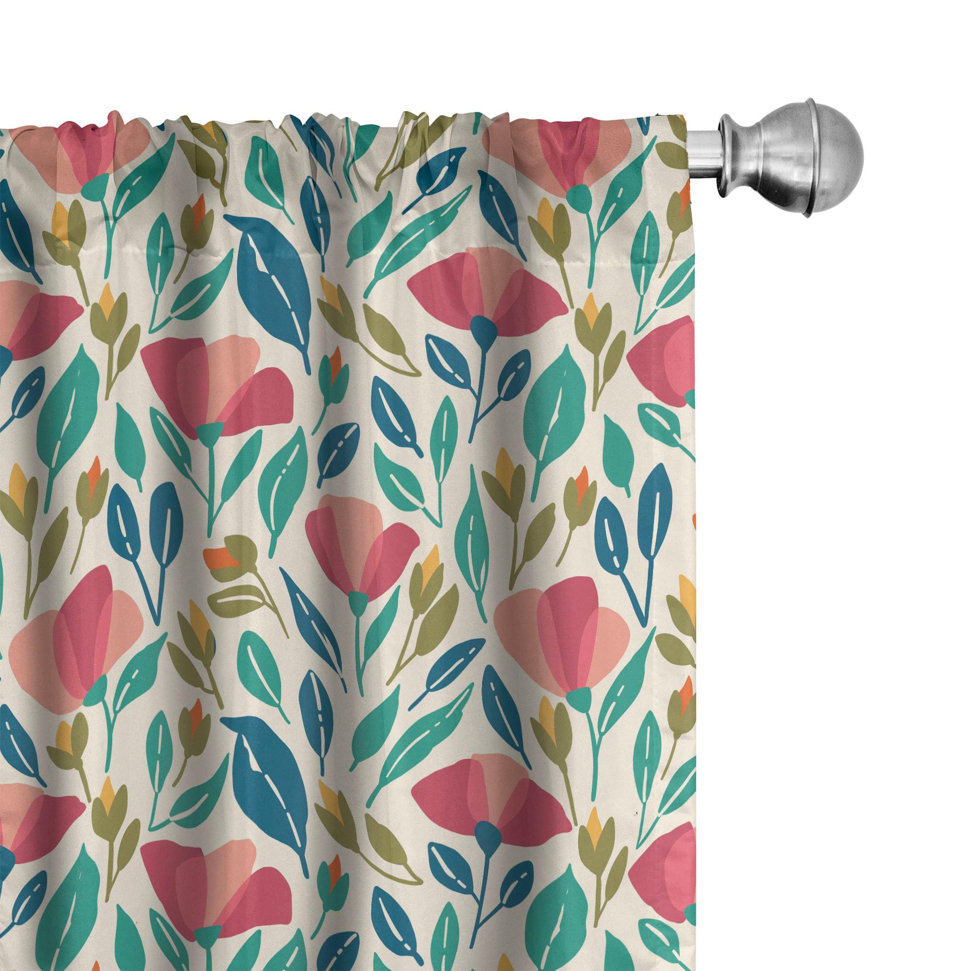 Ambesonne Poppy Flower Window Curtains Pack of 2, Colorful Spring Garden with Abstract Leaves Sprouts and Petals Nature Beauty, Lightweight Set with