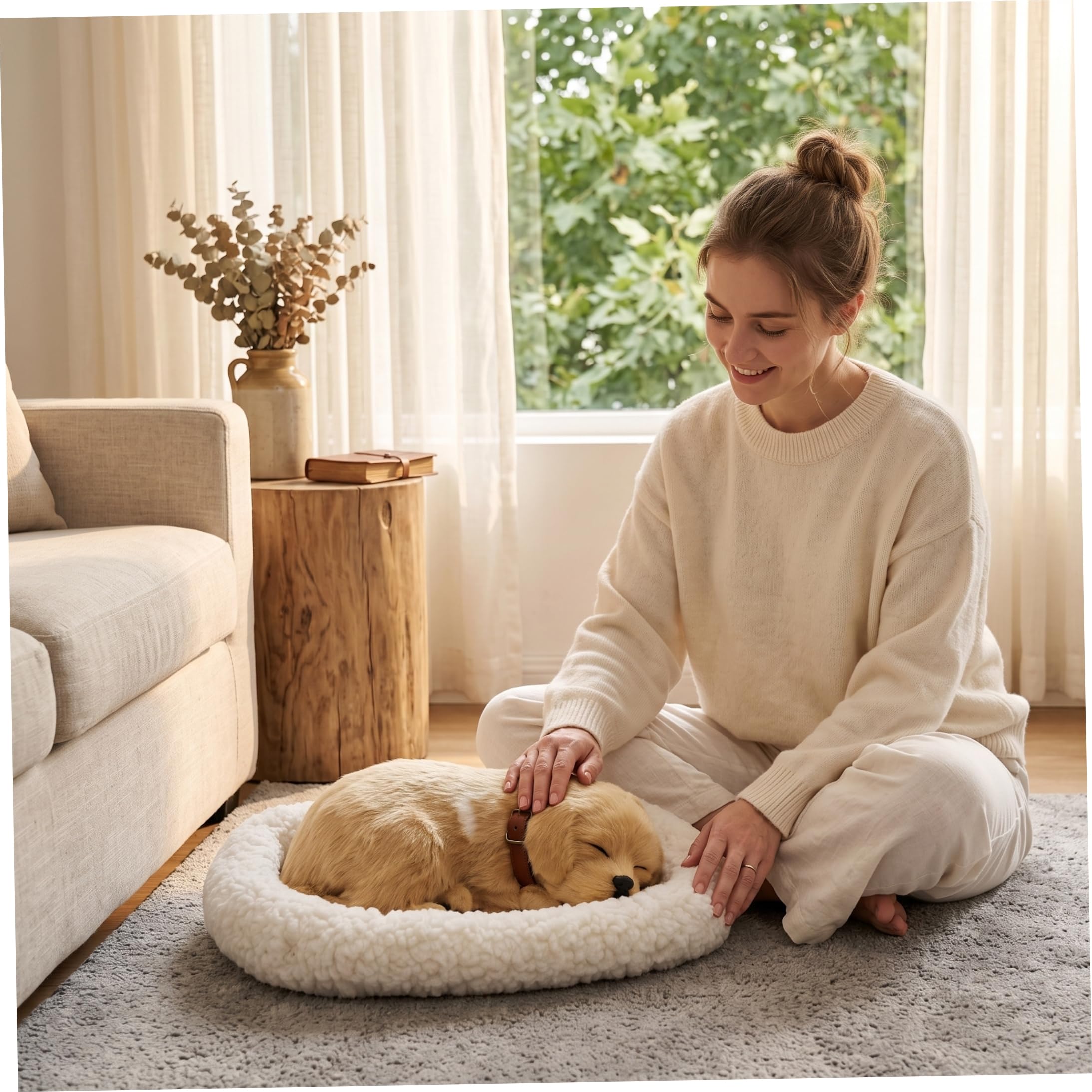Cane realistico, peluche che respira con letto, Labrador