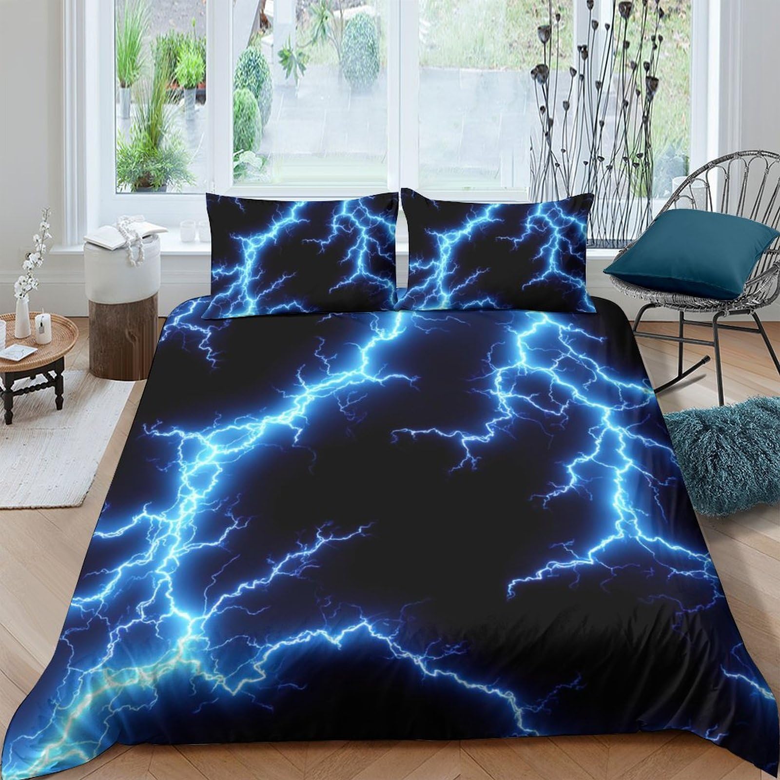 Ctjqhvkz Style-2 3D Printed Electric Lightning Fitted Sheet Microfiber Soft Breathable Thunderstorm Bed Cover For Bedroom Dorm Decor Single（135X200cm）