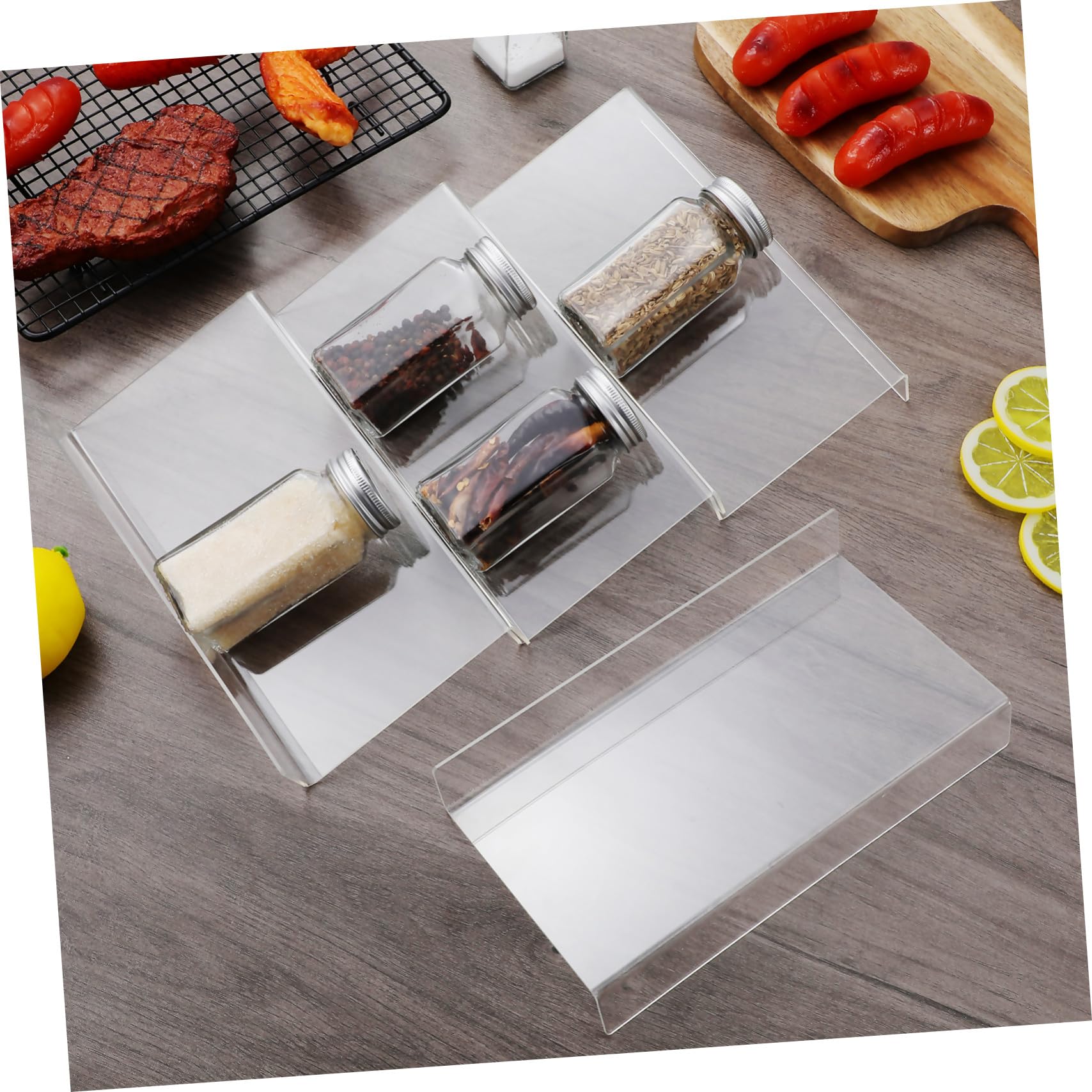Sosoport 4pezzi Organizer per Spezie Trasparente da Cassetto da Design Espandibile per Portaspezie Salvaspazio Adatto Vari Cassetti della Cucina per Organizzazione