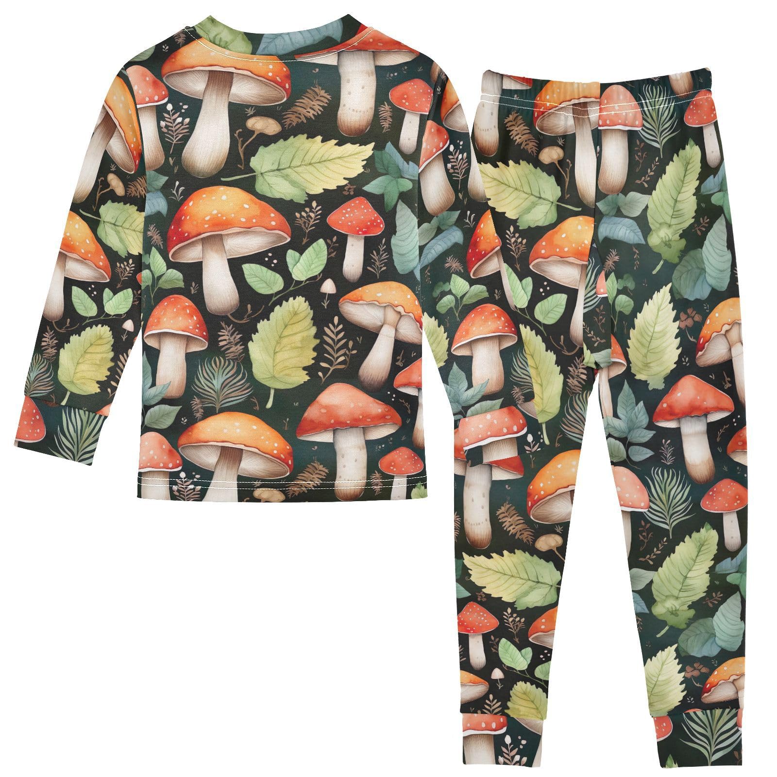 SPRIPORT Mushroom Colorful Leaves Soft Comfy Pajama Set Long Sleeve Top and Pants Cotton 2 Piece Pjs Set Sleepwear 4T Multicolor
