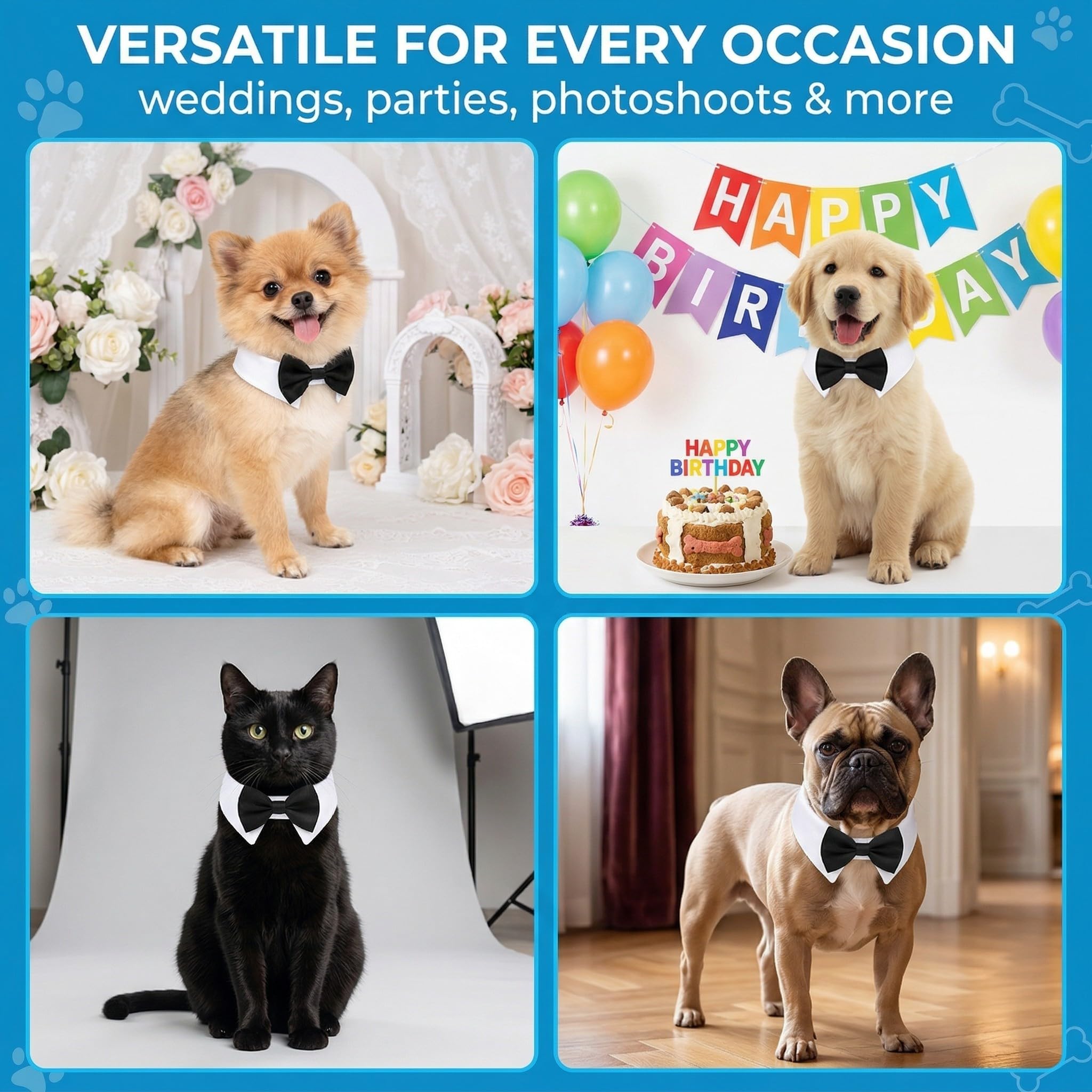 Papillon Cane Costume per Cani Cravatta Regolabile con Chiusura in Velcro Nero