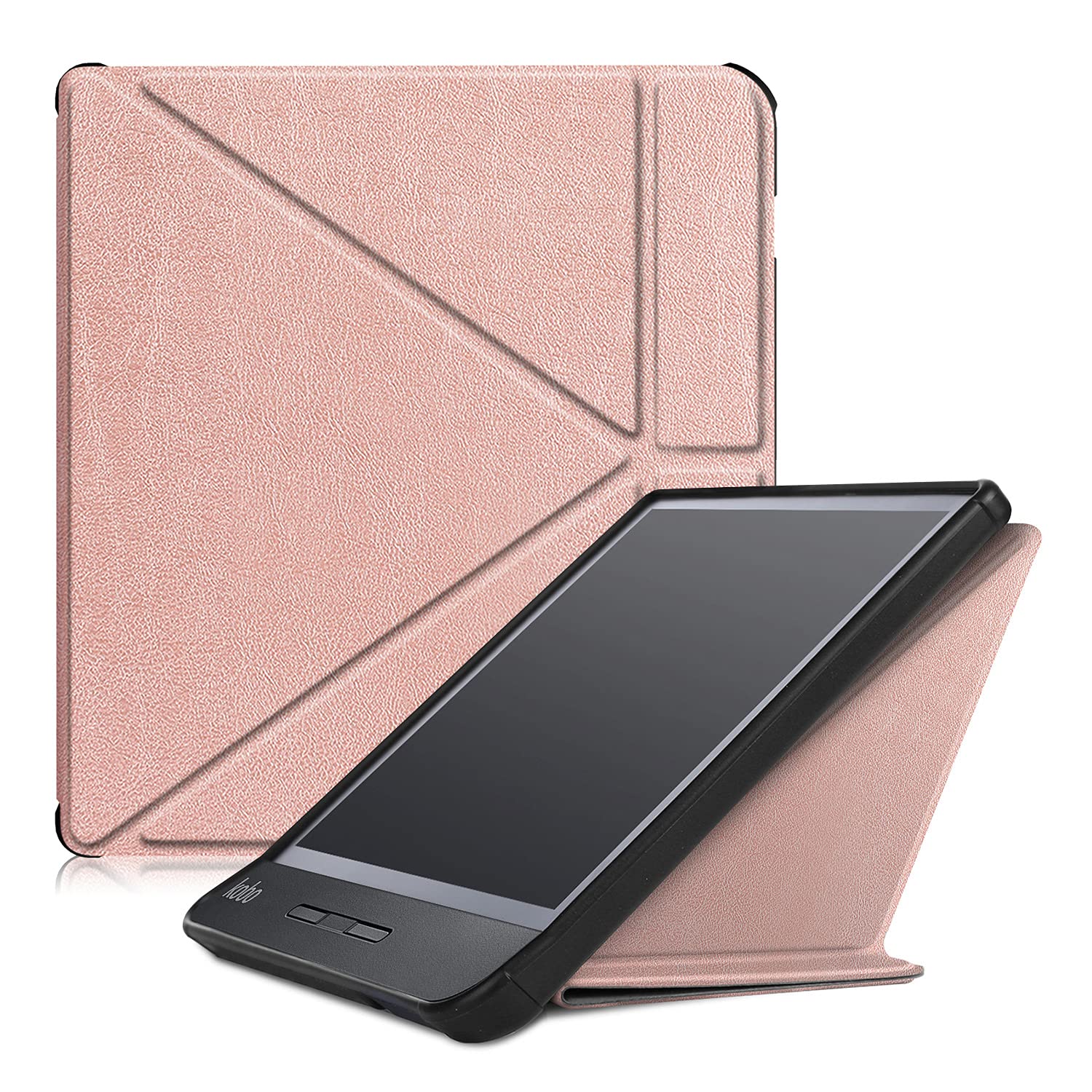 Compatible avec Coque KOBO Libra H2O 7 inch 2019 Tablet Couverture arrière en Cuir Bande Corps Complet Protection en Cuir pour Tablette Shell (Rose)