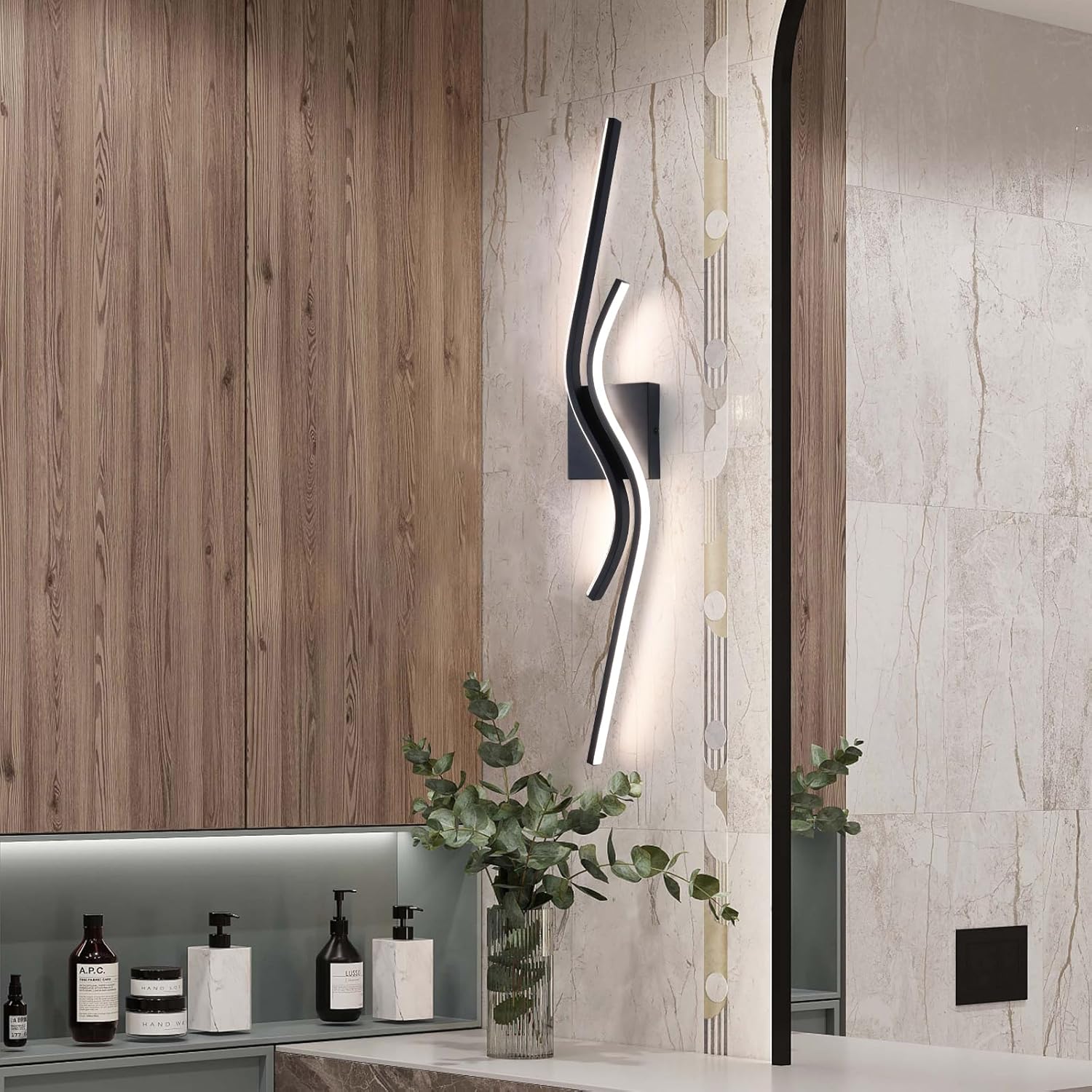 Modern LED Vanity Lights 31.5Inches Modern Bathroom Vanity Light 4000K Black Bathroom Light Fixtures Over Mirror Indoor Led Wall Sconce Lights for Living Room