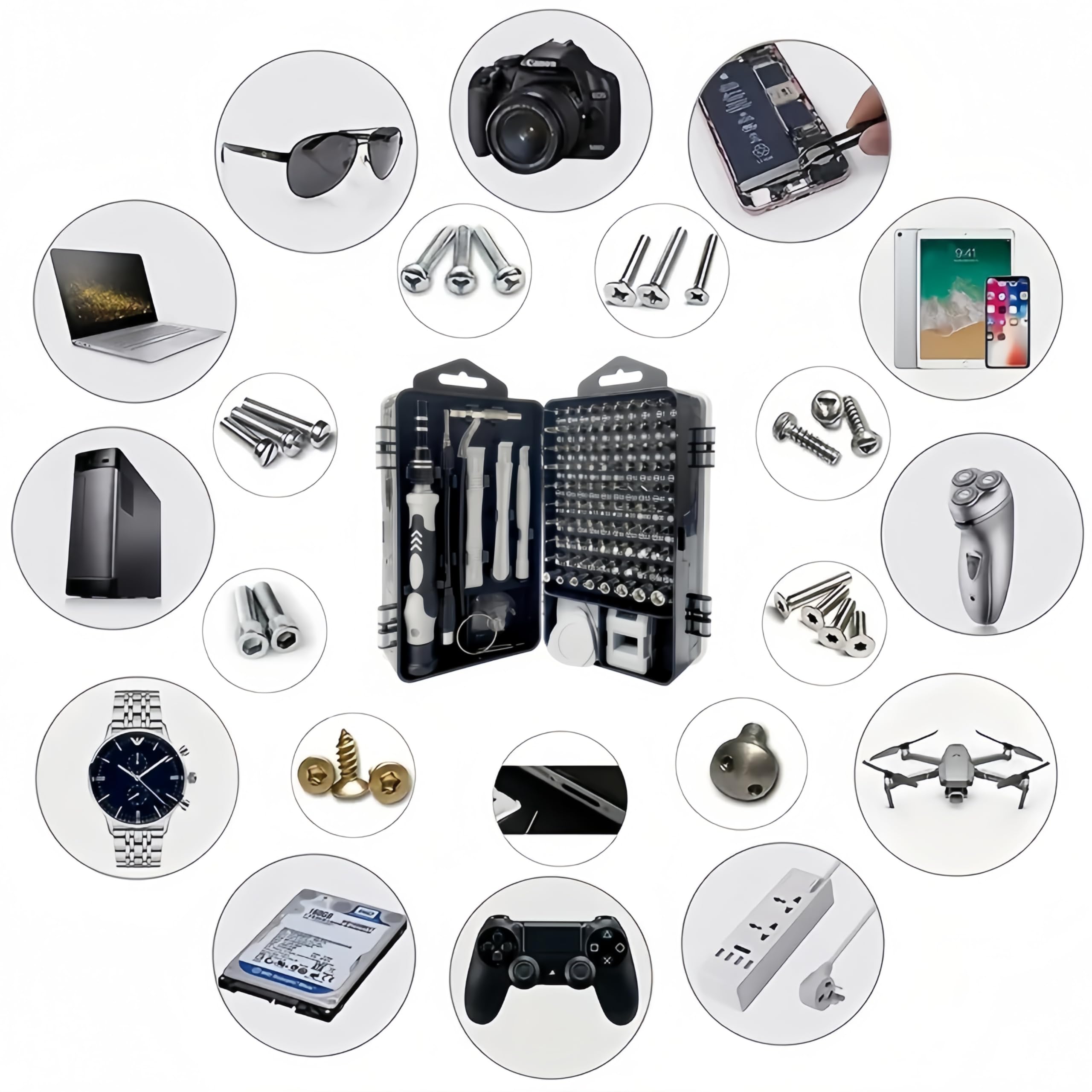 Juego de destornilladores de precisión pequeños de 115 piezas, kit de herramientas de reparación del hogar para teléfono, computadora, reloj, consola, lentes, electrónicos — view 4