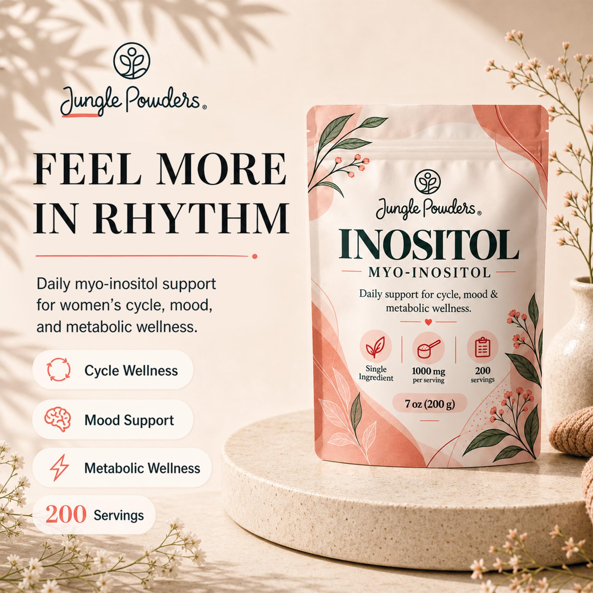 Jungle Powders Inositol Powder 7 Ounce Bag - Unflavored, Vegan, Non-GMO Supplement 7-Month Supply Myo Inositol Supplement for Women Hormone Balance & Ovarian Function Support* 200 Servings with Scoop — Amazon image 3
