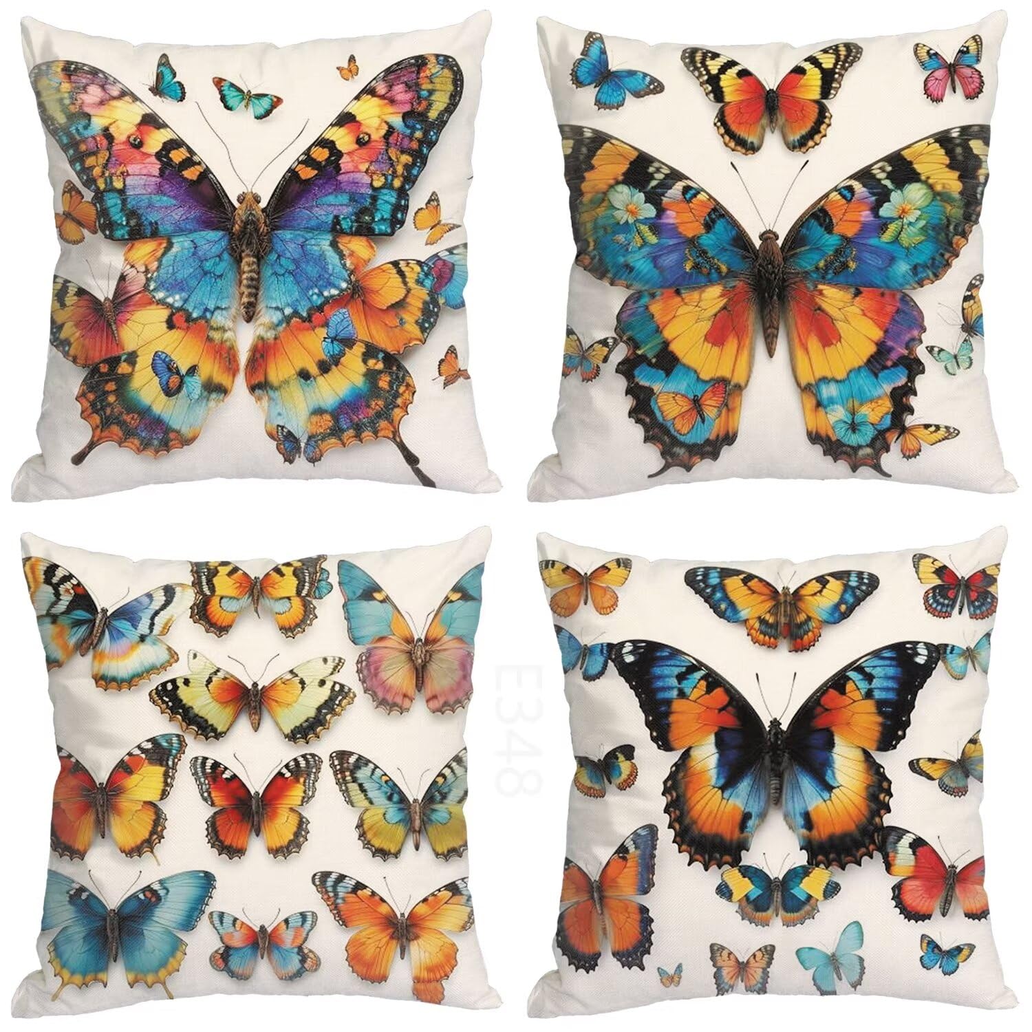Farfalla Federe Cuscini Divano 60x60cm,4 Pack Giallo Estate Esterno Cuscini per Divano,Doppio Lato Quadrato Morbido Cuscini Divano,per Divano Soggiorno Sedia Autunno Dekoration Cuscino,Regali LY-348