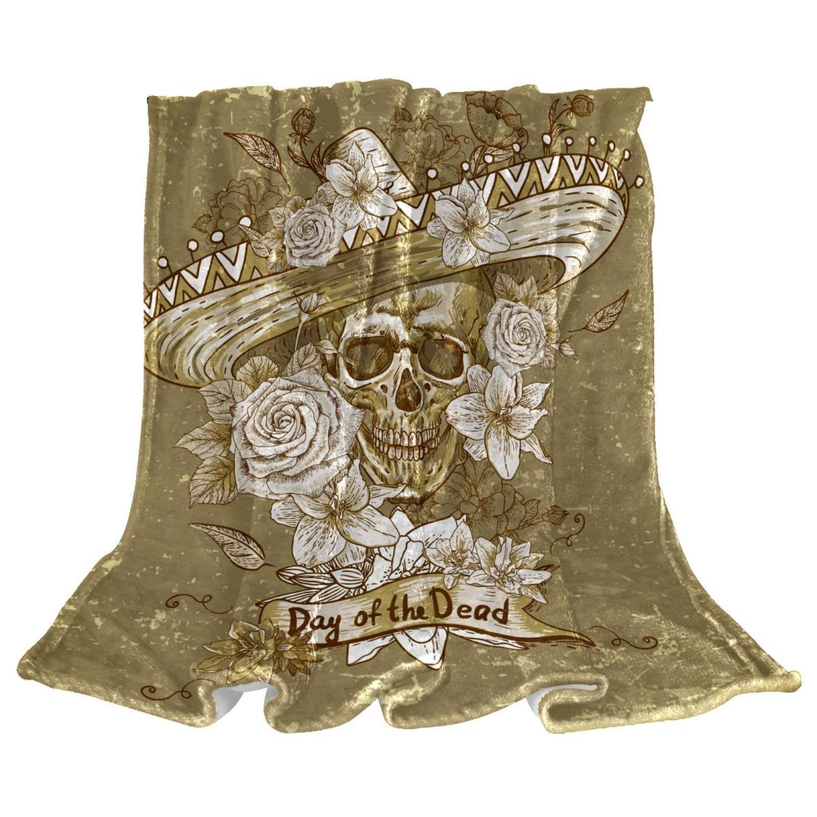 Couverture polaire fleur de crâne rétro couverture de canapé lit 150x200