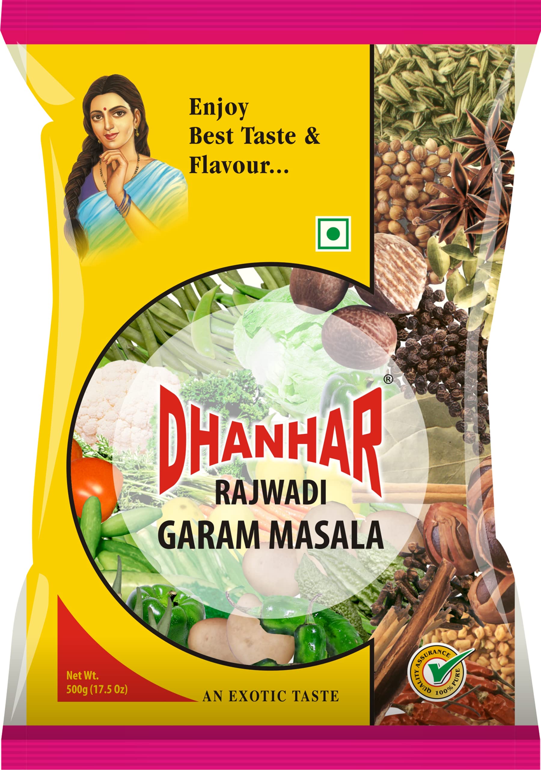 Dhanhar Rajwadi Garam Masala Powder | an Exotic Taste | No Artificial Flavour & Preservative | Blended Spices Mix | for Delicious & Flavourful Cooking | Mixed Masala Powder (500 Grams)